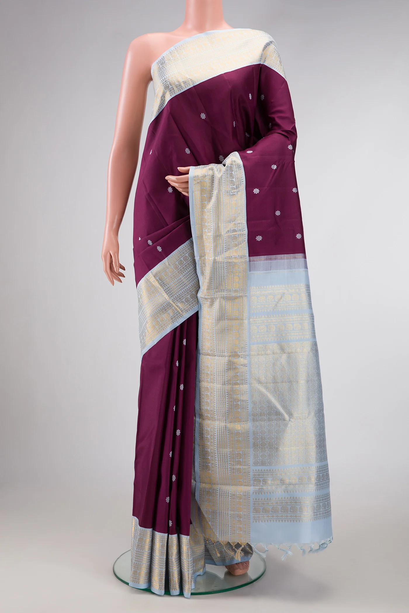 Pure Silk Pure Zari Purple Kanjivaram Saree
