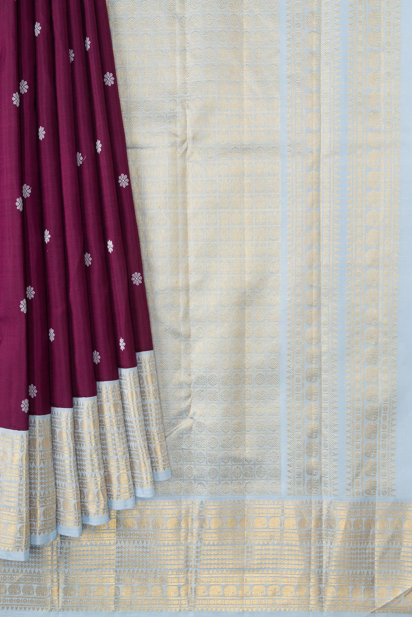 Pure Silk Pure Zari Purple Kanjivaram Saree - Image 4