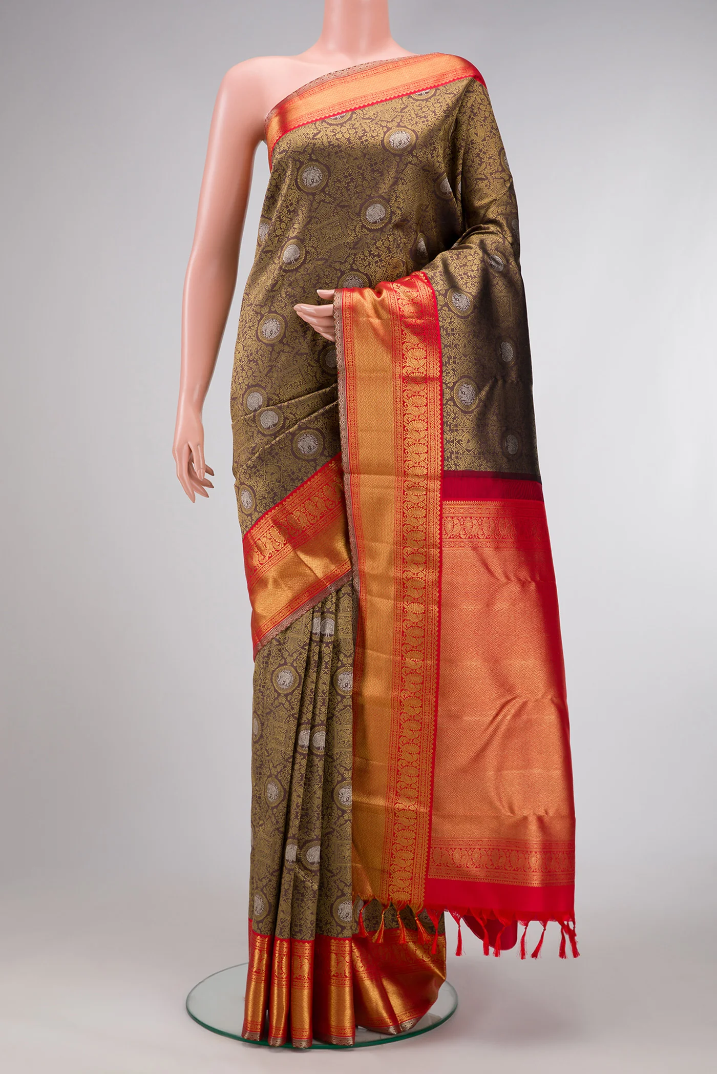 Pure Silk Pure Zari Dark Mauve Kanjivaram Saree