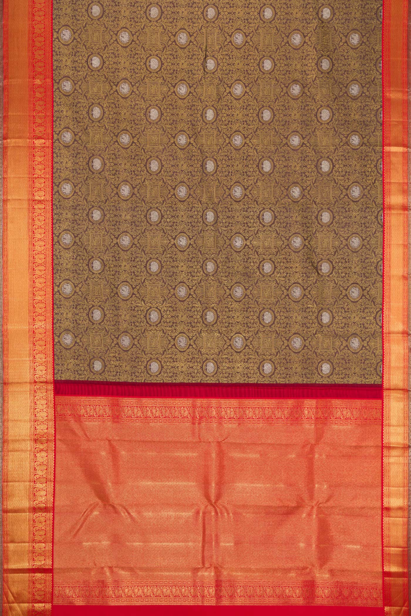 Pure Silk Pure Zari Dark Mauve Kanjivaram Saree - Image 6