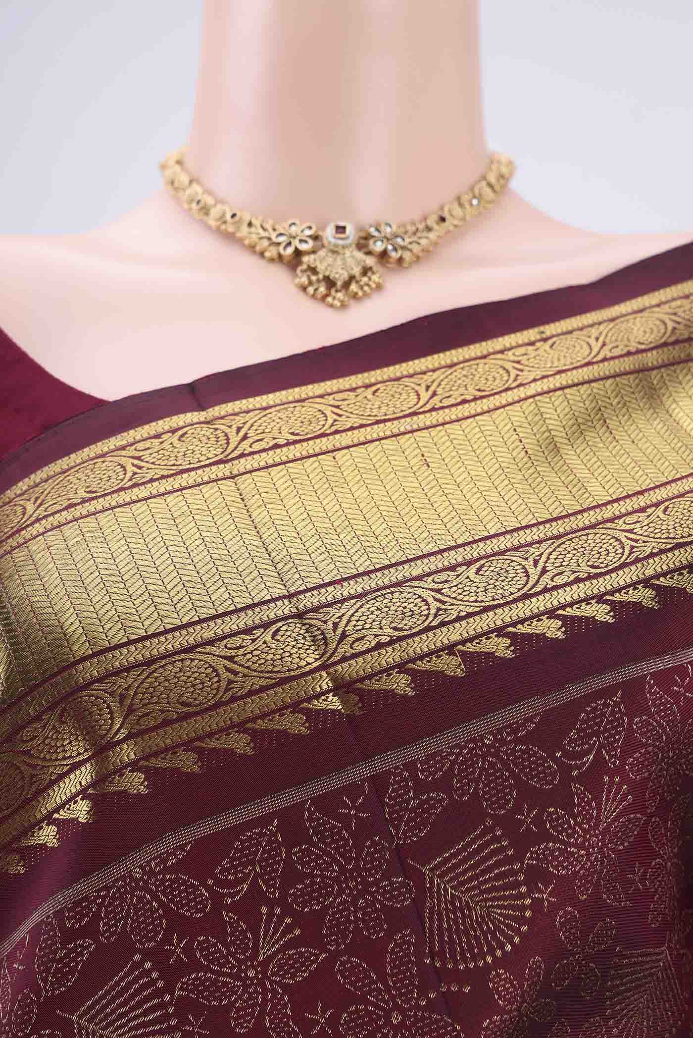 Pure Silk Pure Zari Brown Kanjivaram Saree - Image 2