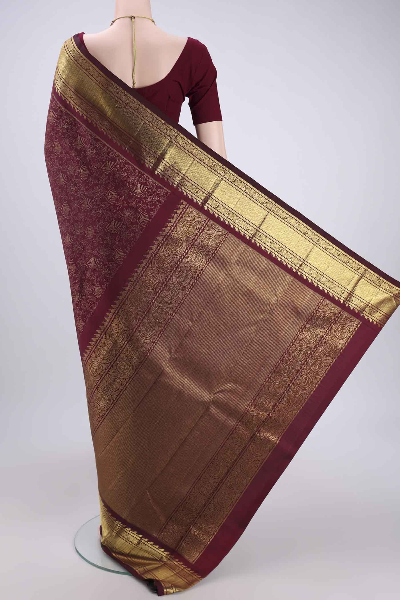 Pure Silk Pure Zari Brown Kanjivaram Saree - Image 3