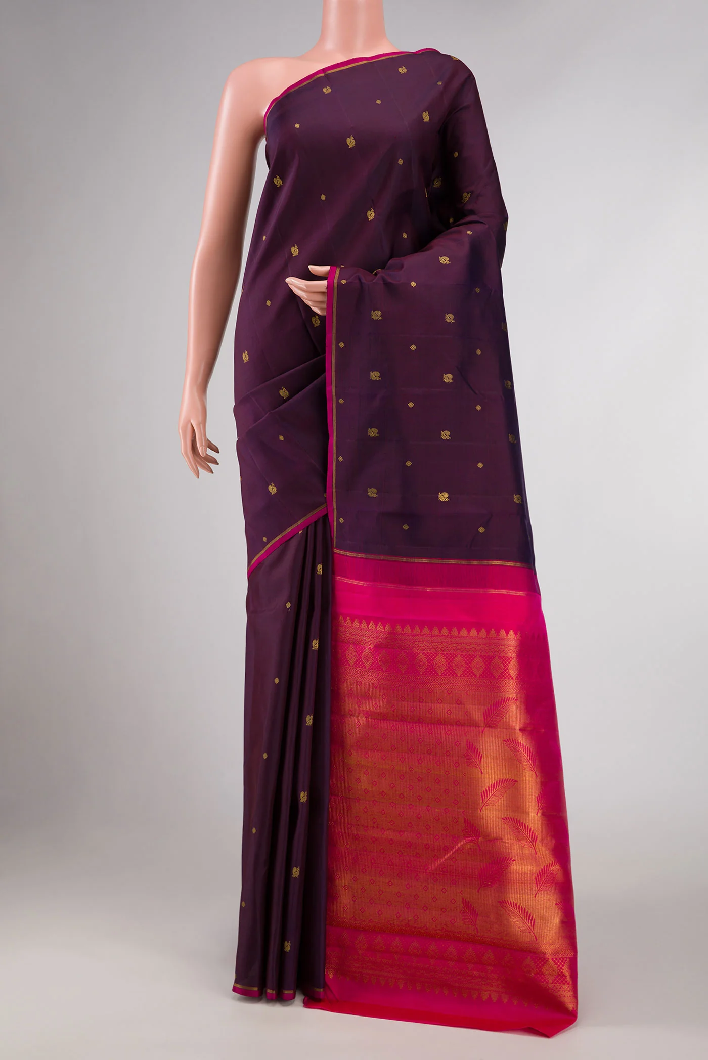 Pure Silk Pure Zari Burgundy Dual Tone Kanchipuram Saree