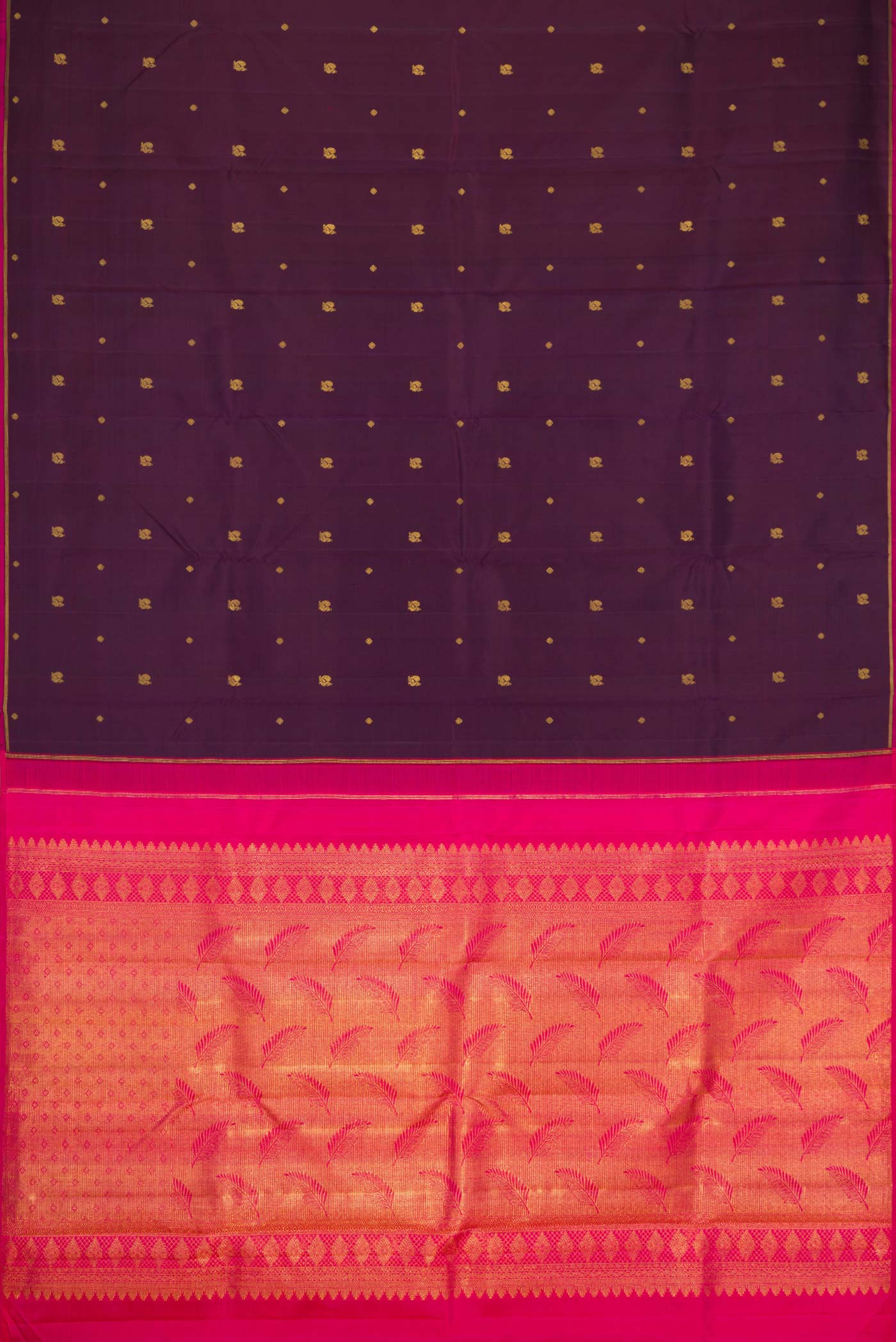 Pure Silk Pure Zari Burgundy Dual Tone Kanchipuram Saree - Image 6