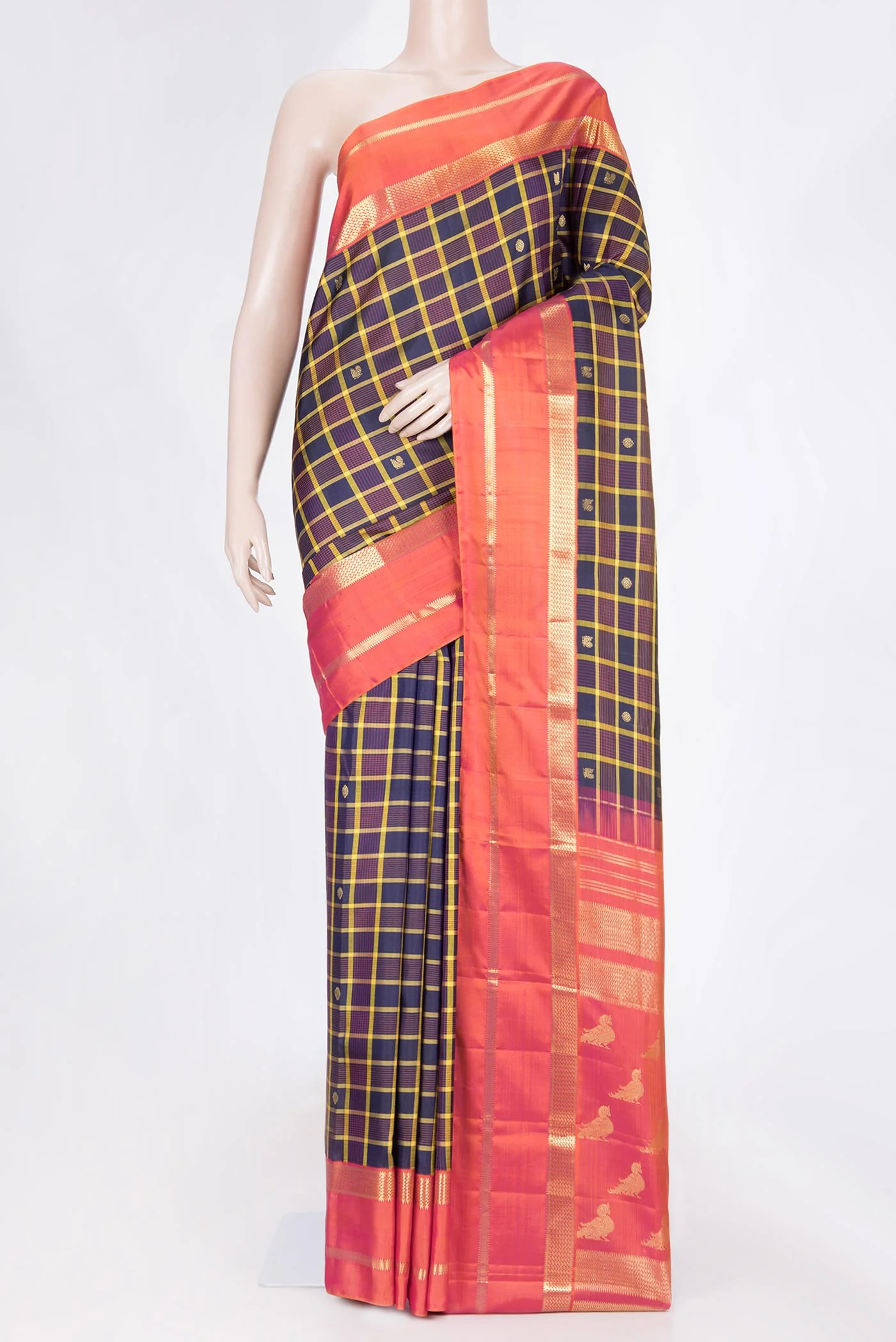 Pure Silk Pure Zari Burgundy Dual Tone Kanjivaram Saree
