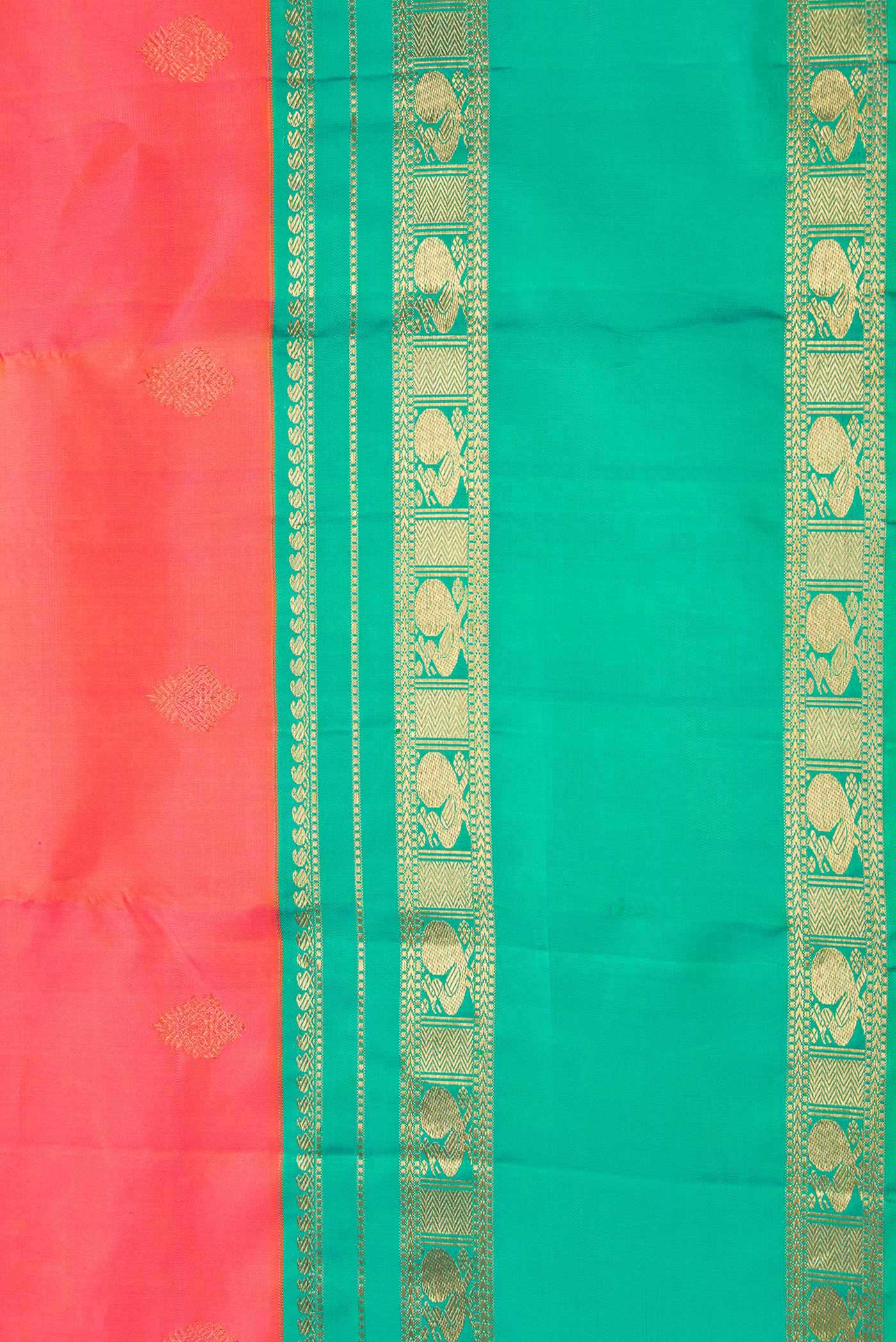 Pure Silk Pure Zari Coral Dual Tone Kanchipuram Saree - Image 3