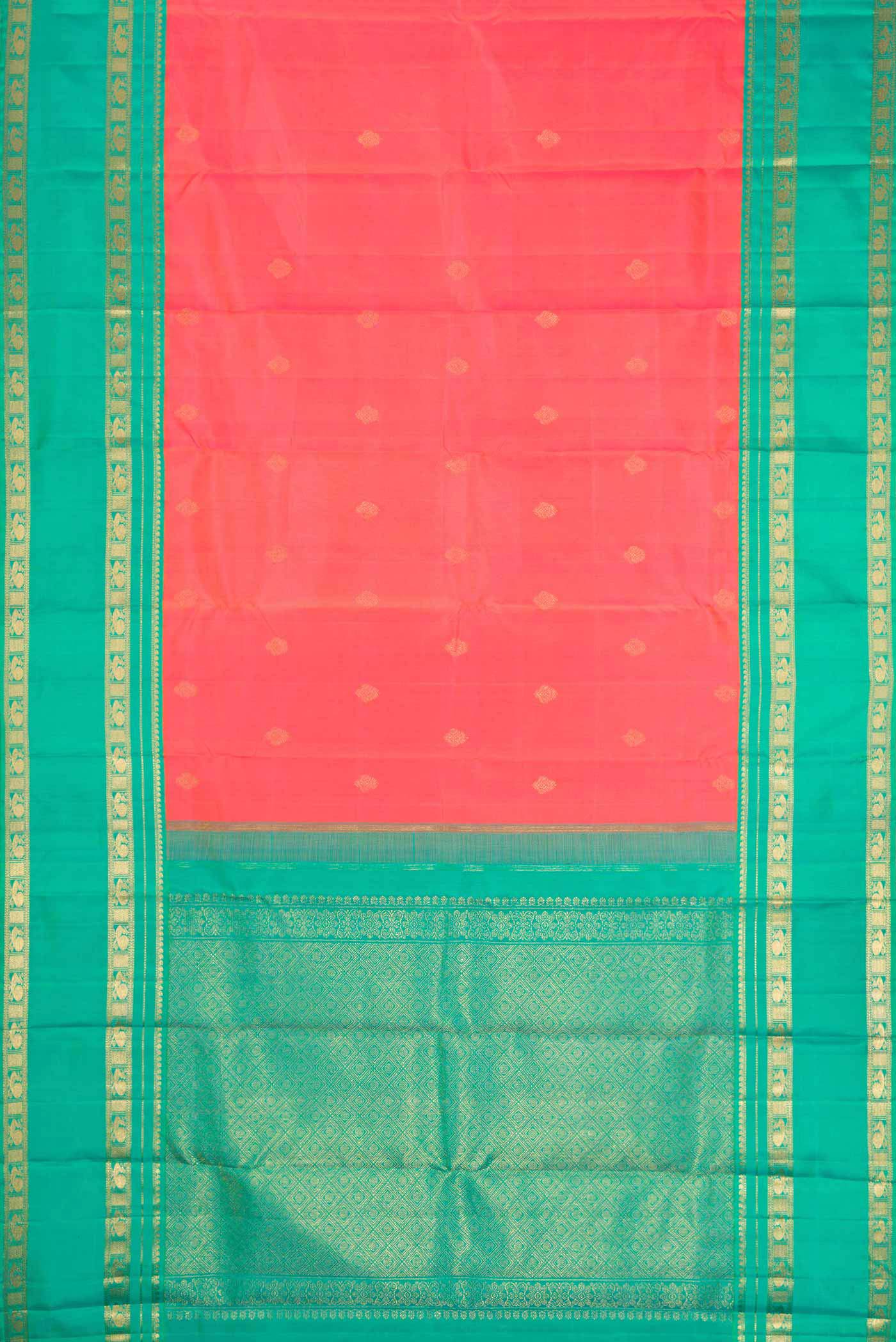 Pure Silk Pure Zari Coral Dual Tone Kanchipuram Saree - Image 6