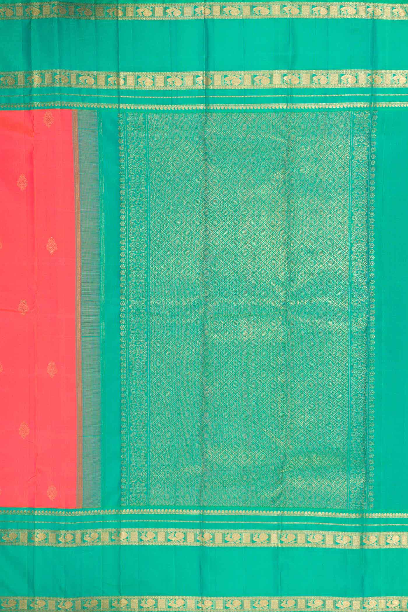 Pure Silk Pure Zari Coral Dual Tone Kanchipuram Saree - Image 7