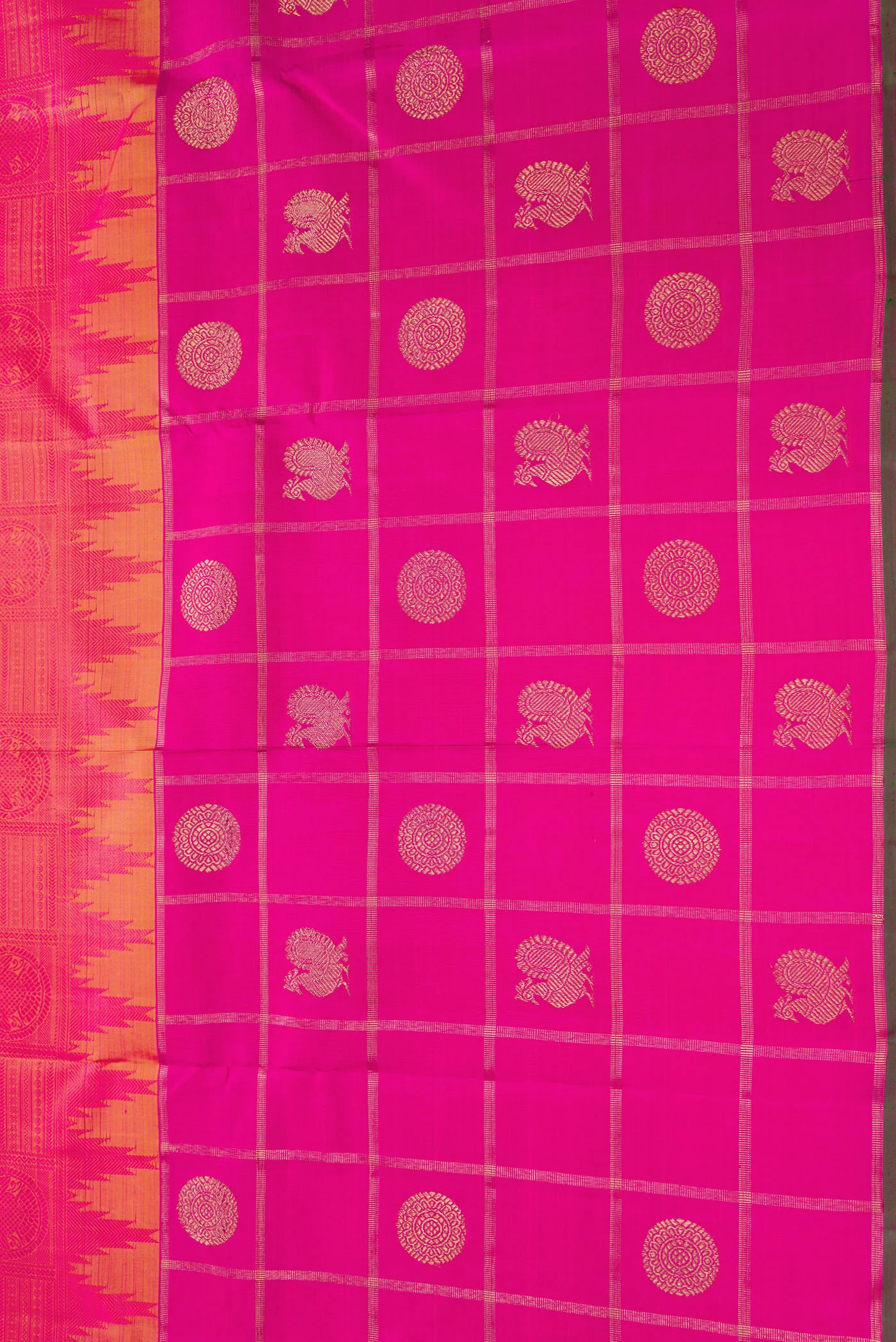 Pure Silk Pure Zari Pink with Yellow Color Kanchipuram Saree - Image 3