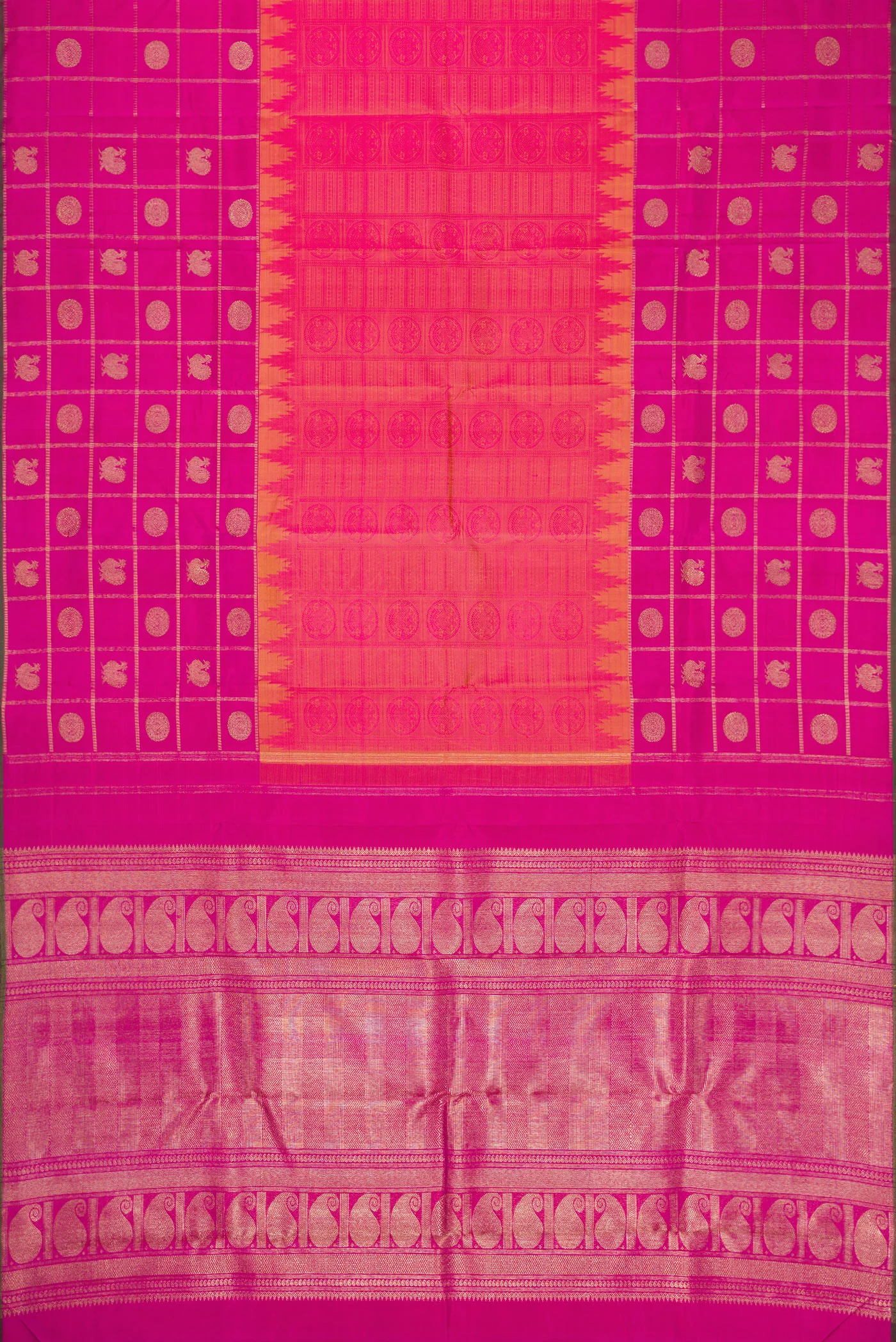 Pure Silk Pure Zari Pink with Yellow Color Kanchipuram Saree - Image 6