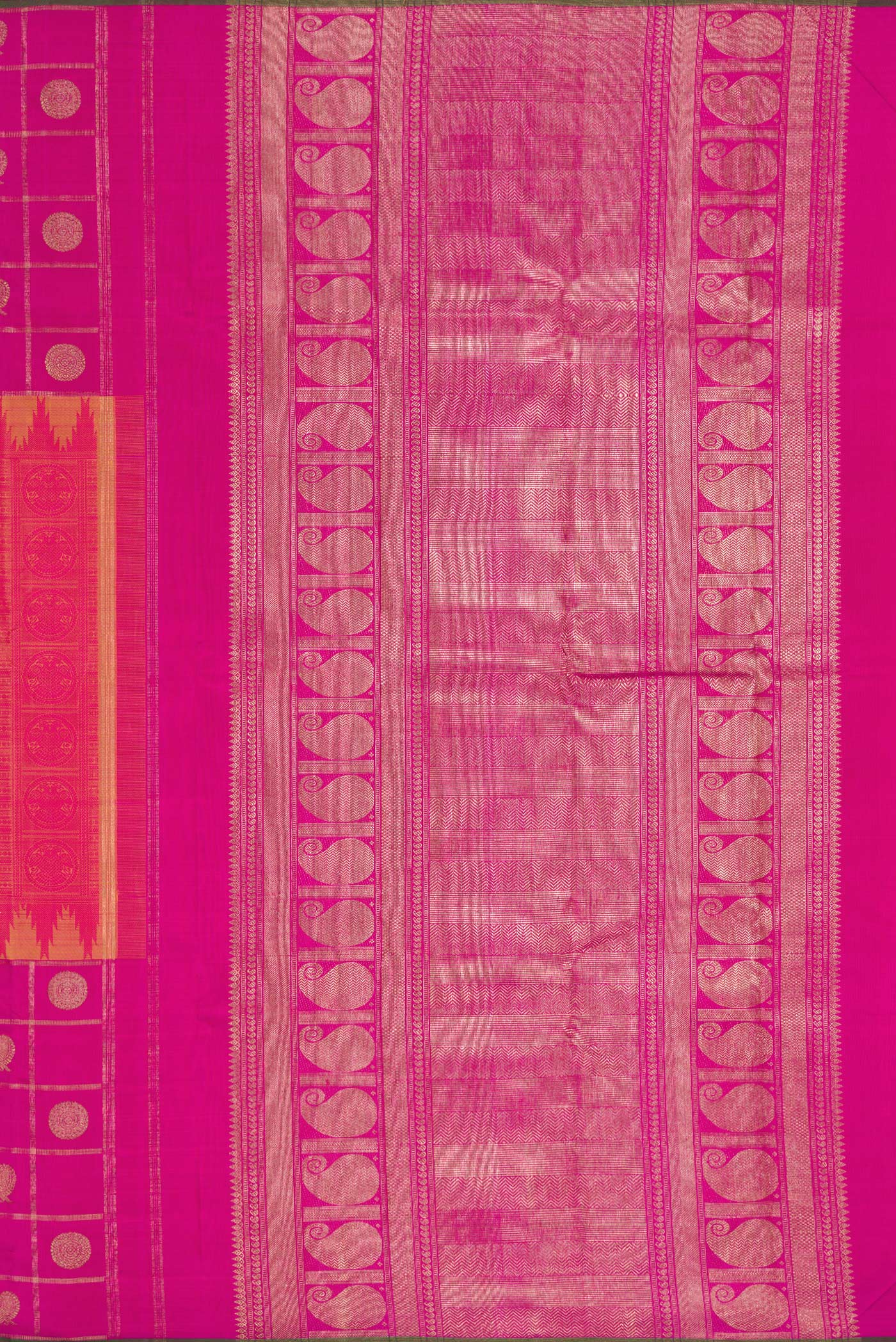 Pure Silk Pure Zari Pink with Yellow Color Kanchipuram Saree - Image 7