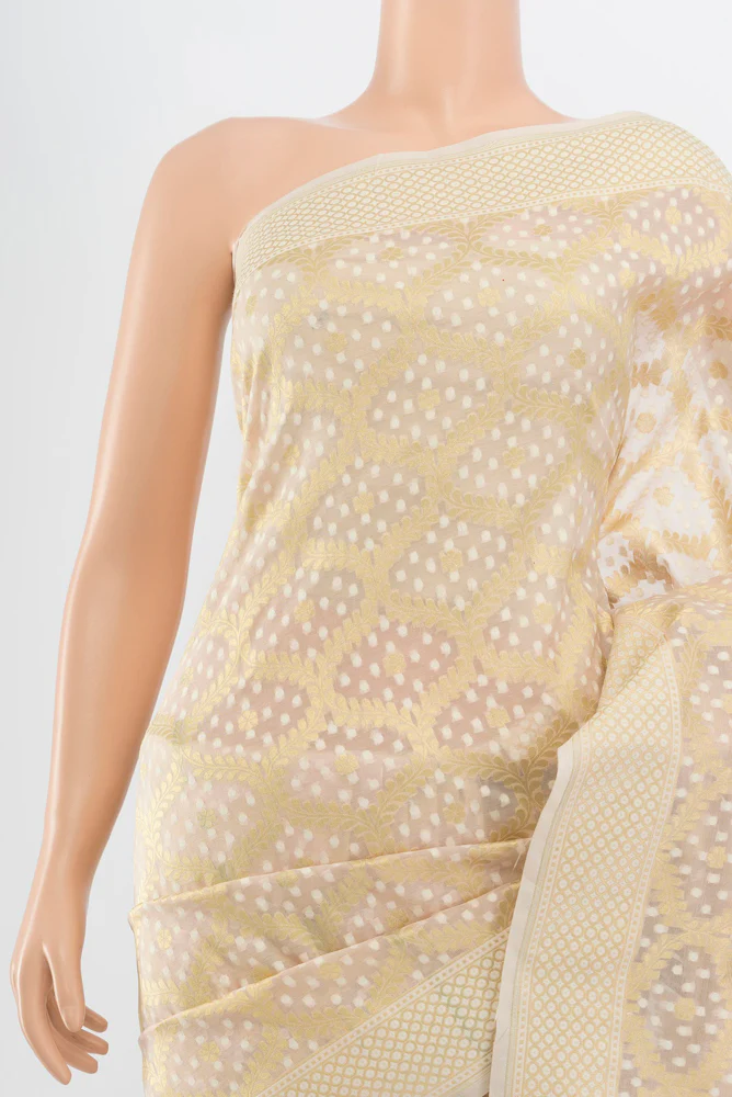 Cream Banarasi Kora Silk Saree - Image 2