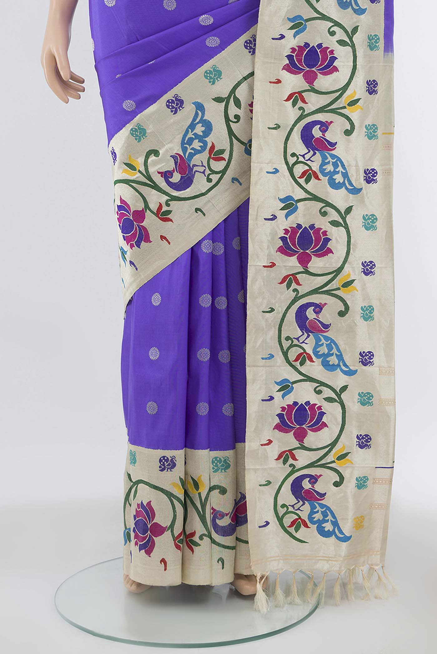 Pure Silk Pure Zari Lavender Gadwal Saree - Image 3