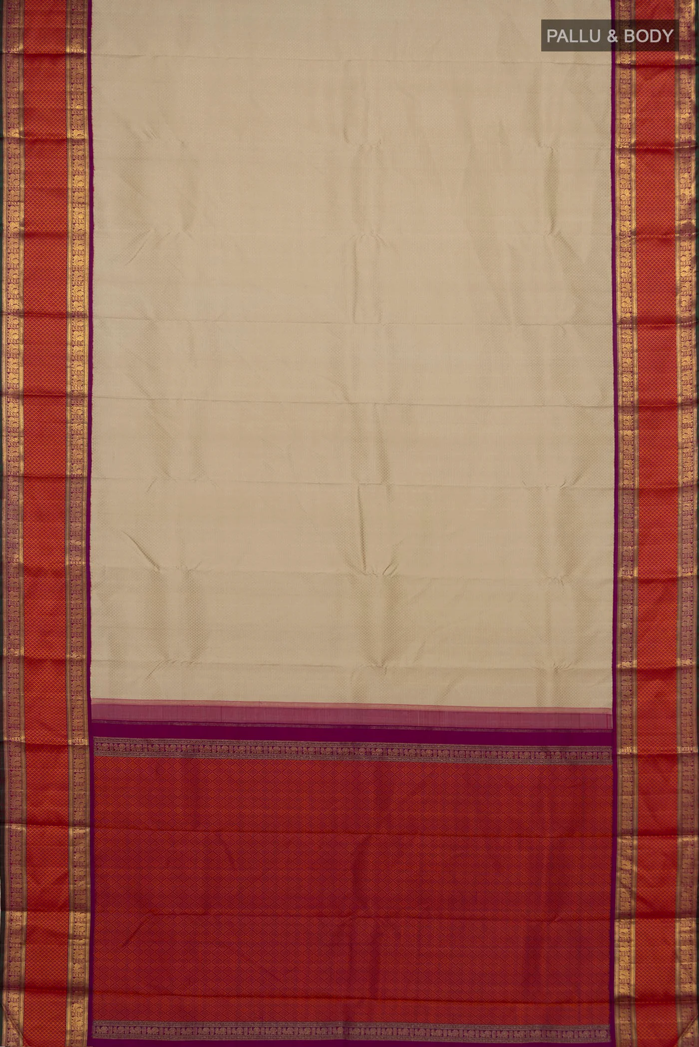 Pure Silk Pure Zari Cream Kanchipuram Saree - Image 5