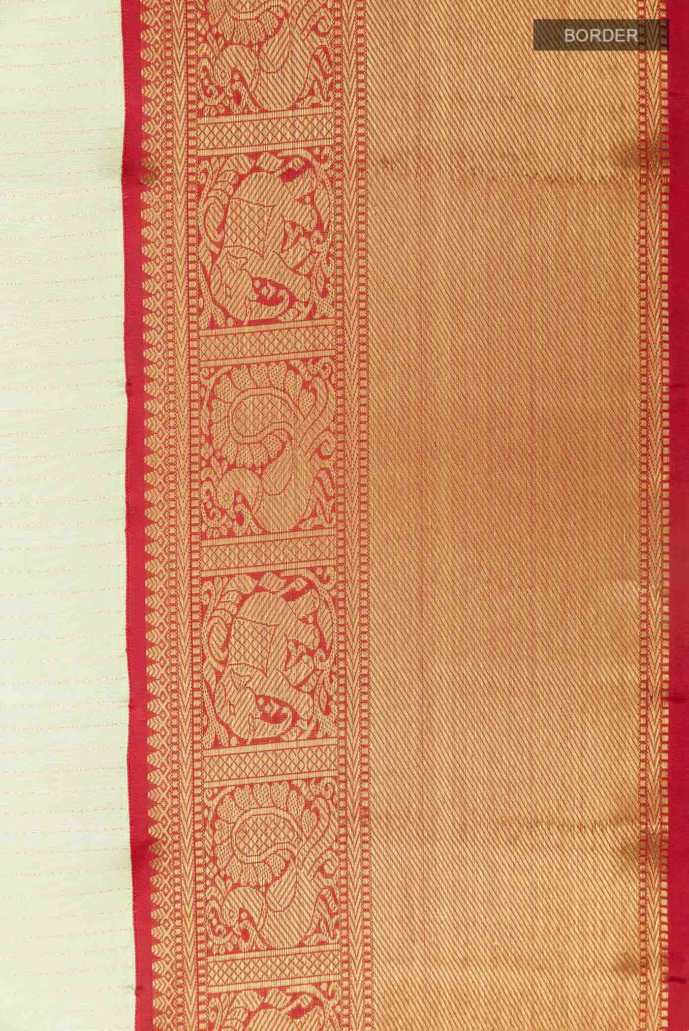 Pure Silk Pure Zari Cream Kanjivaram Saree - Image 3