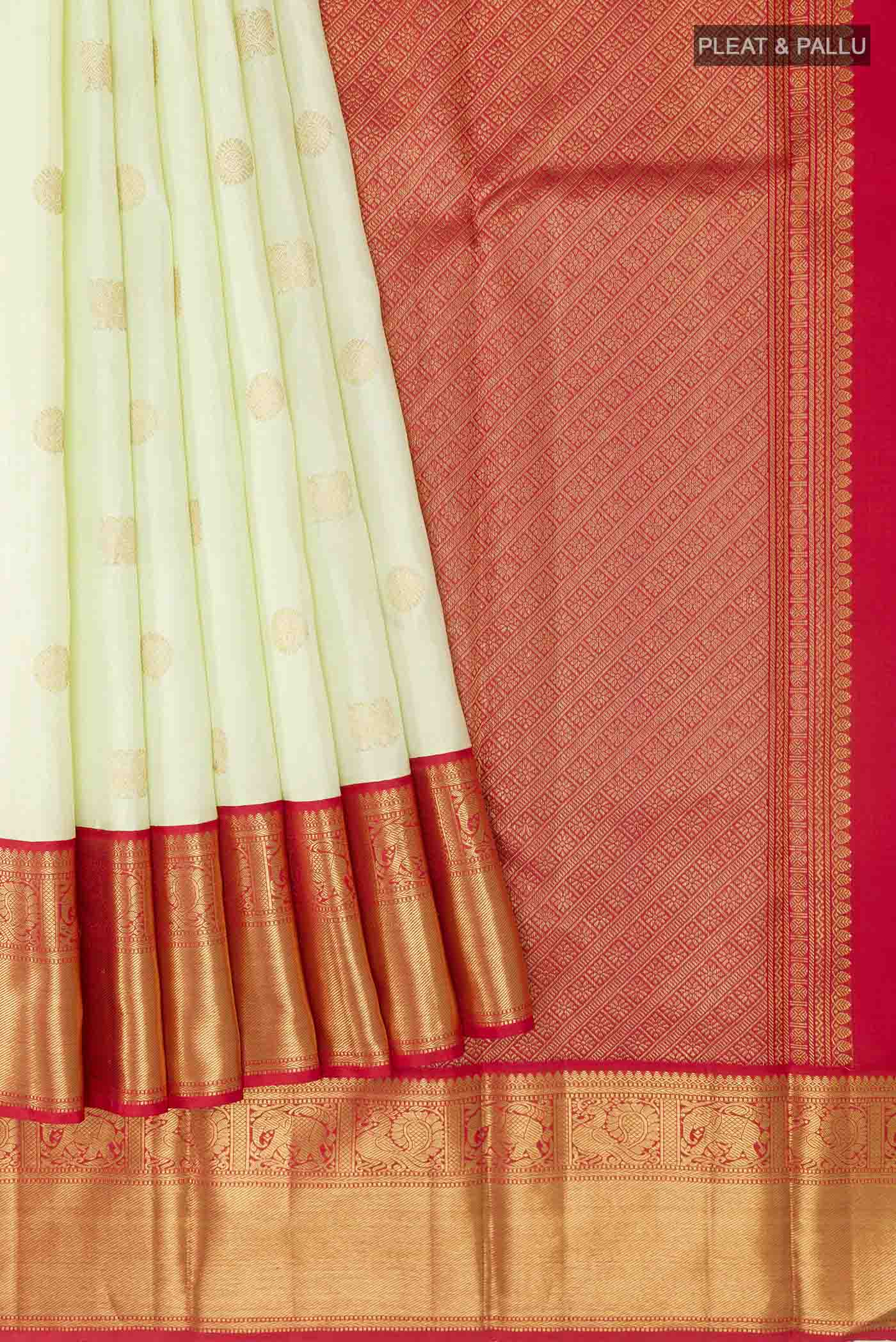Pure Silk Pure Zari Cream Kanjivaram Saree - Image 4