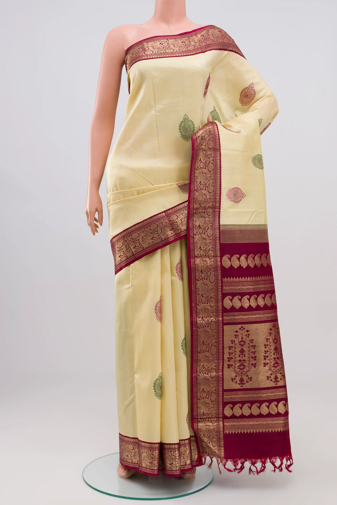 Cream Kanjivaram Silk Saree