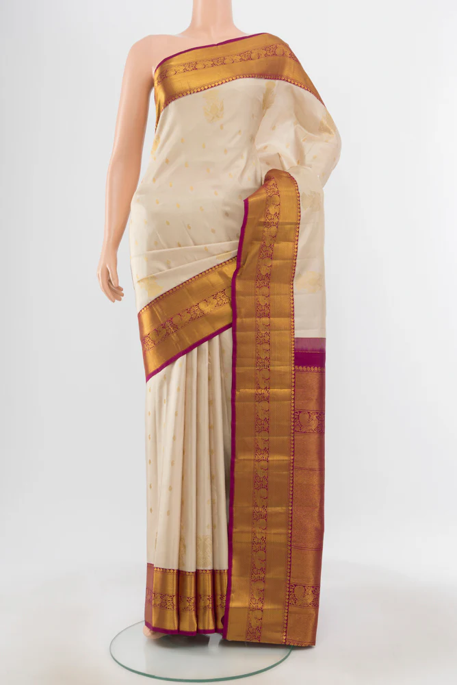 Cream Kanjivaram Silk Saree