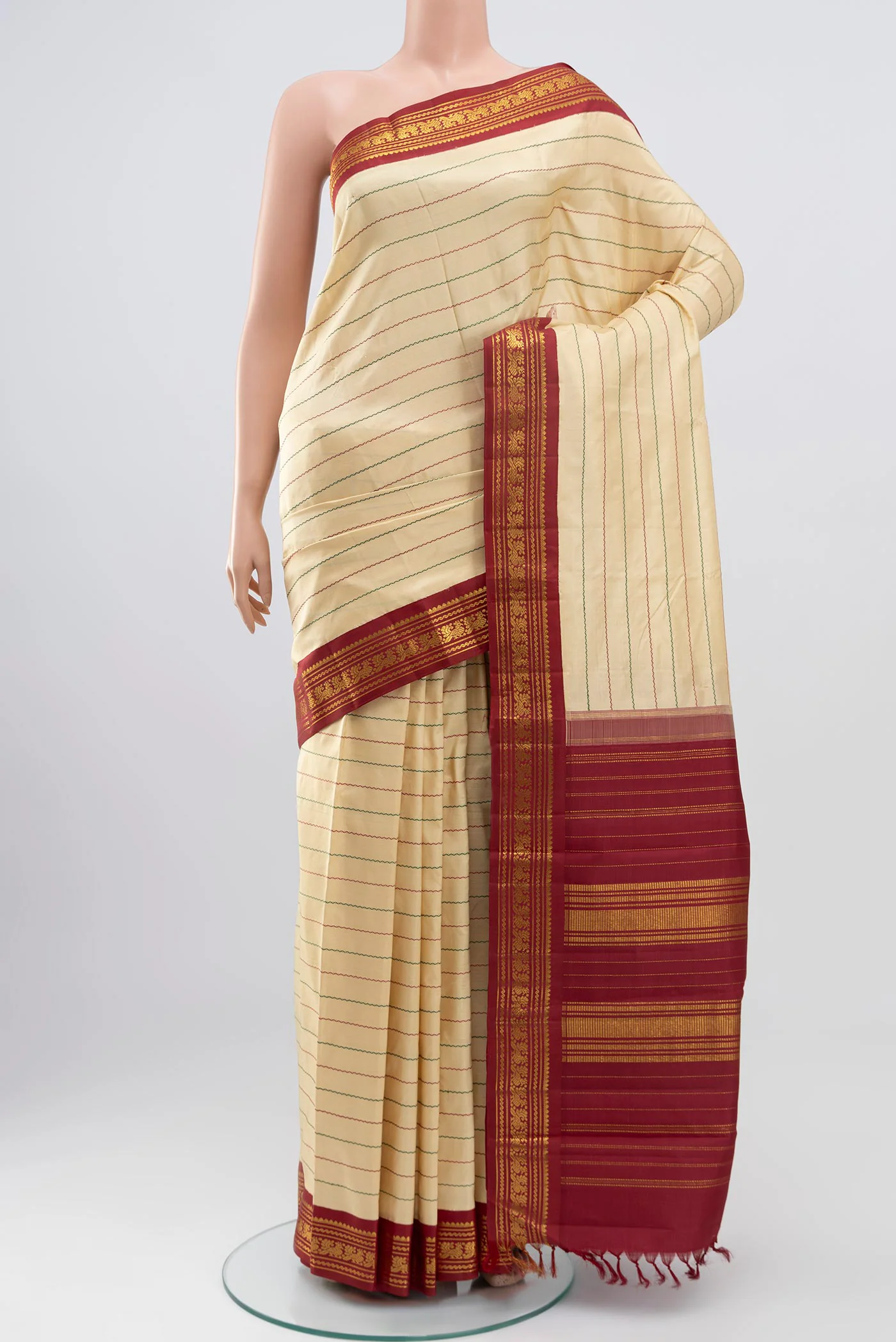Pure Silk Pure Zari Cream Kanjivaram Saree