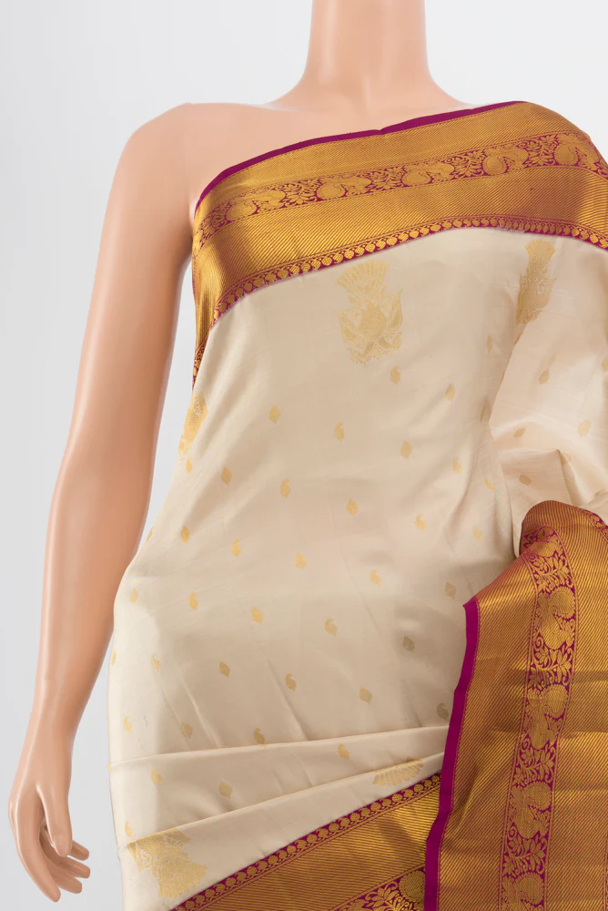Cream Kanjivaram Silk Saree - Image 2