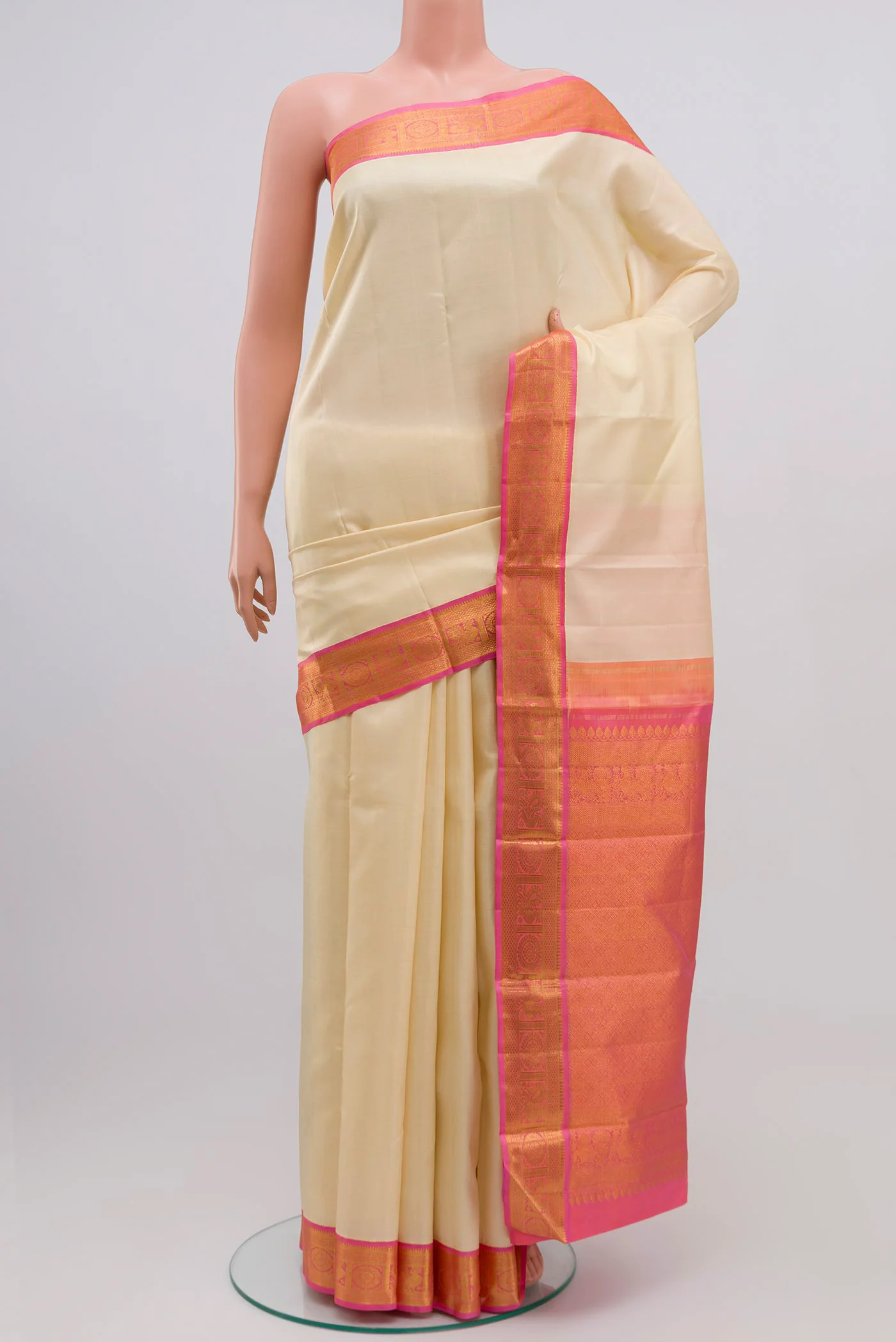 Pure Silk Pure Zari Cream Kanjivaram Saree