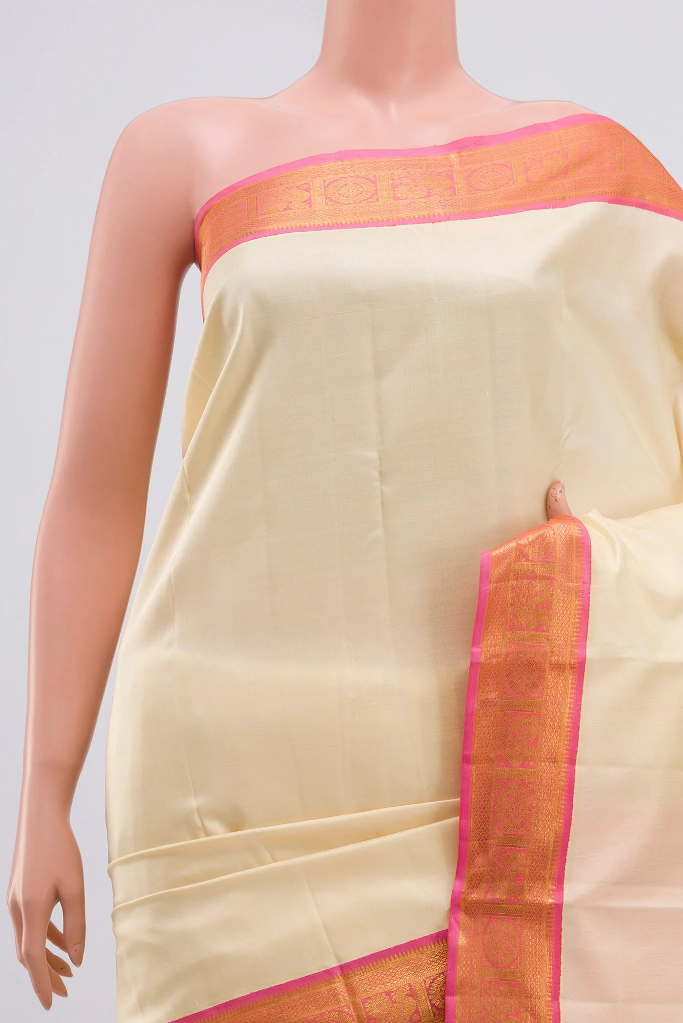 Pure Silk Pure Zari Cream Kanjivaram Saree - Image 2