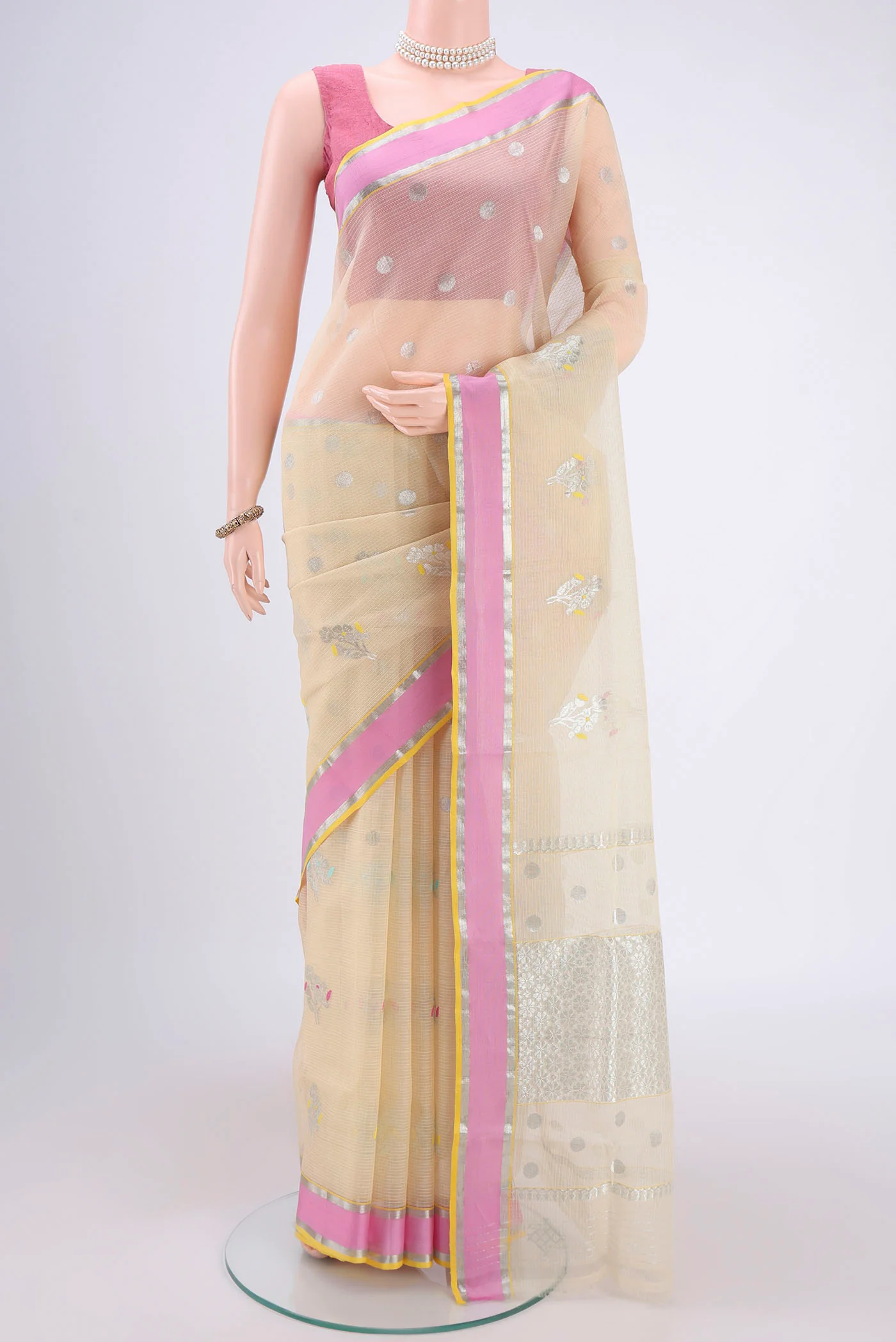 Pure Silk Pure Zari Cream Kota Saree
