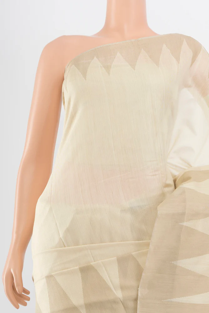 Off White Tussar Silk Saree - Image 2
