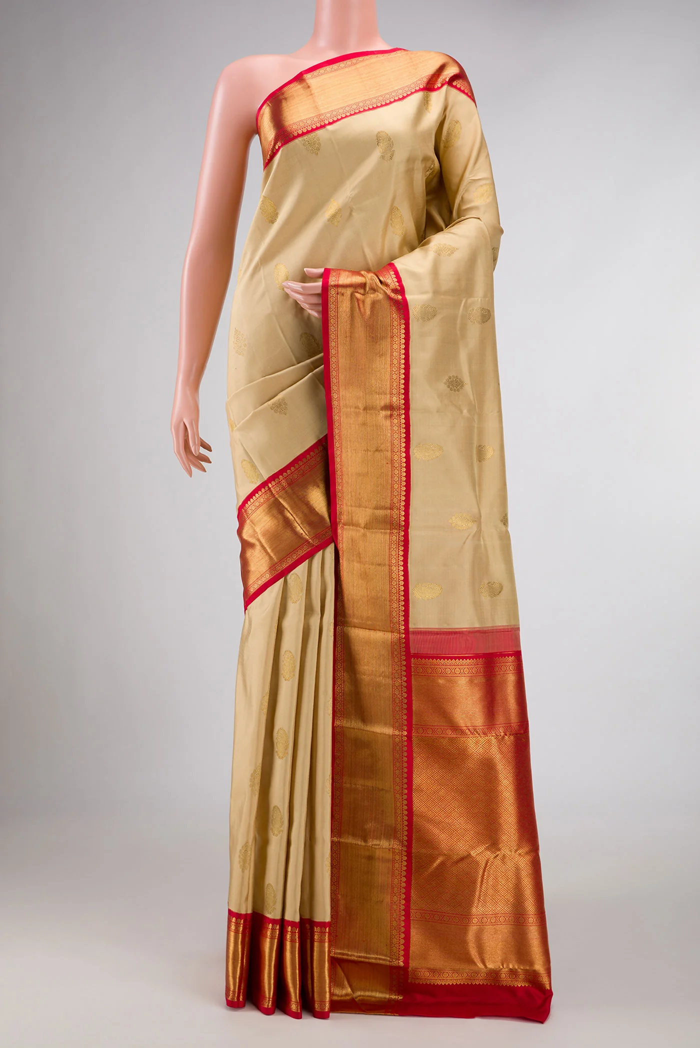 Pure Silk Pure Zari Dark Beige Dual Tone Kanjivaram Saree