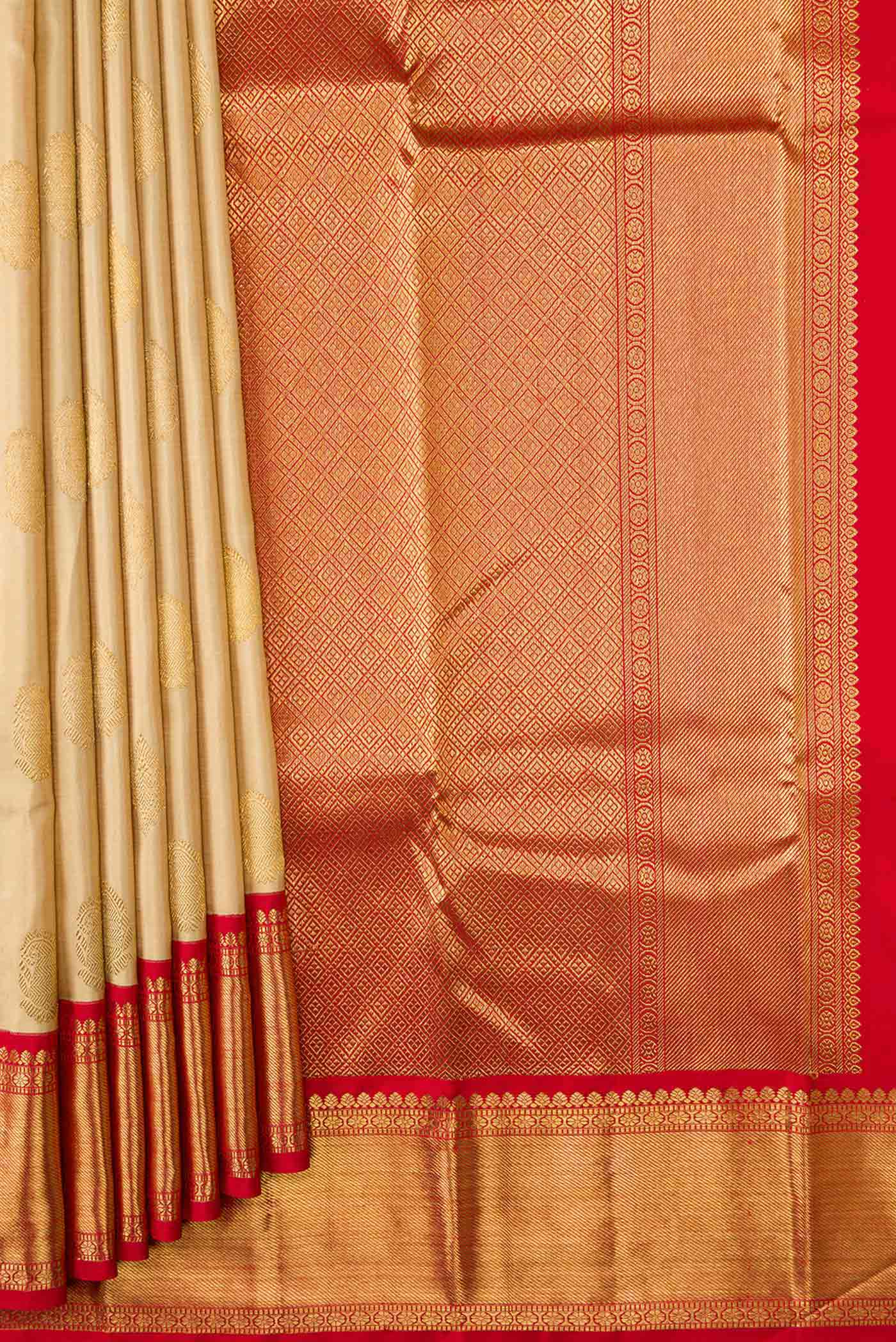 Pure Silk Pure Zari Dark Beige Dual Tone Kanjivaram Saree - Image 4