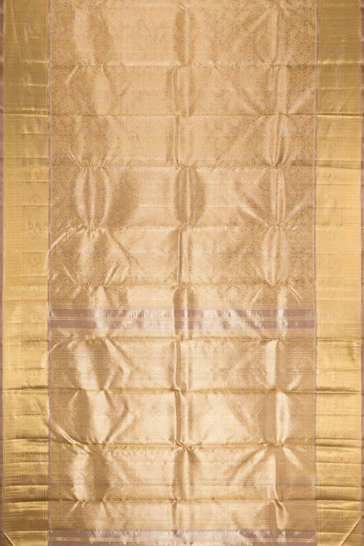 Pure Silk Pure Zari Dark Beige Dual Tone Kanjivaram Saree - Image 6