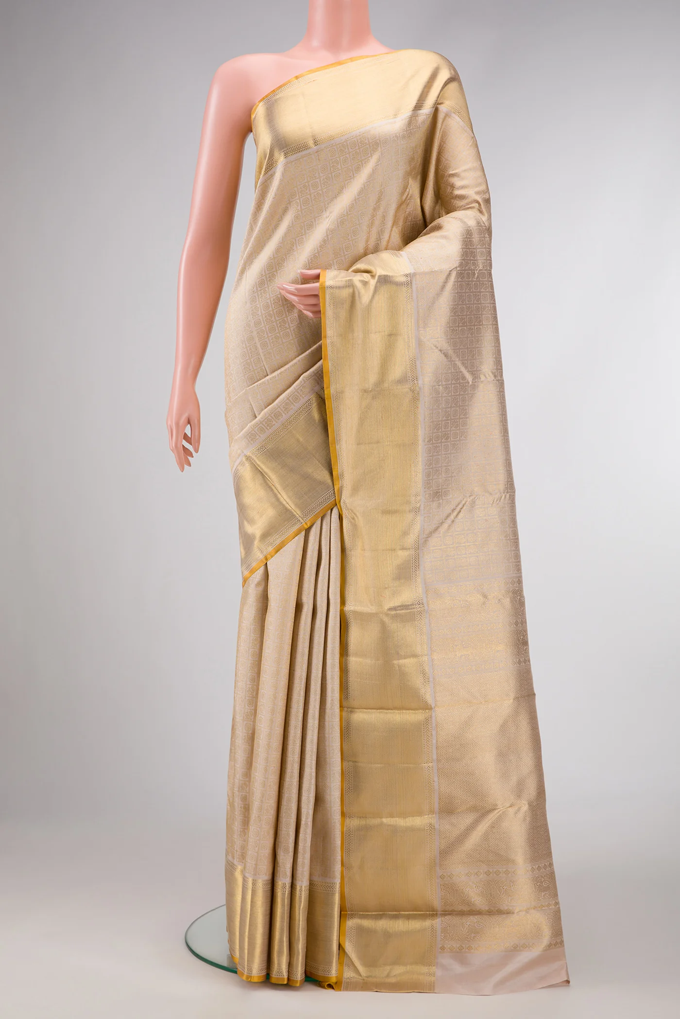 Pure Silk Pure Zari Cream Kanjivaram Saree