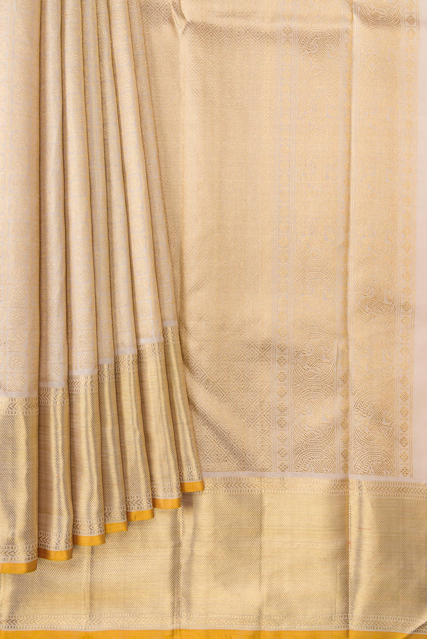 Pure Silk Pure Zari Cream Kanjivaram Saree - Image 4