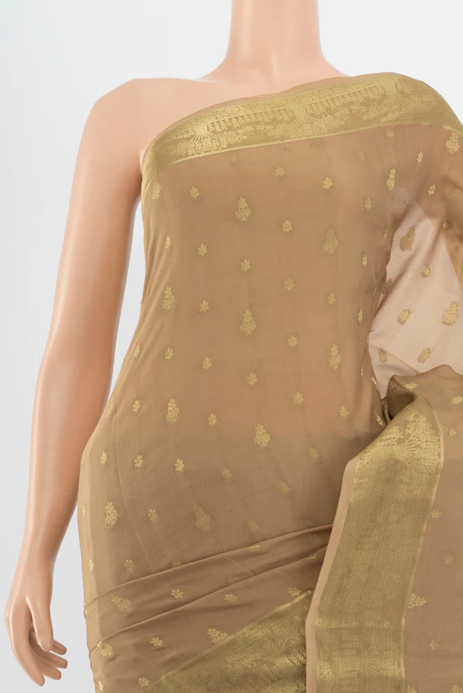 Beige Mysore Crepe Saree - Image 2