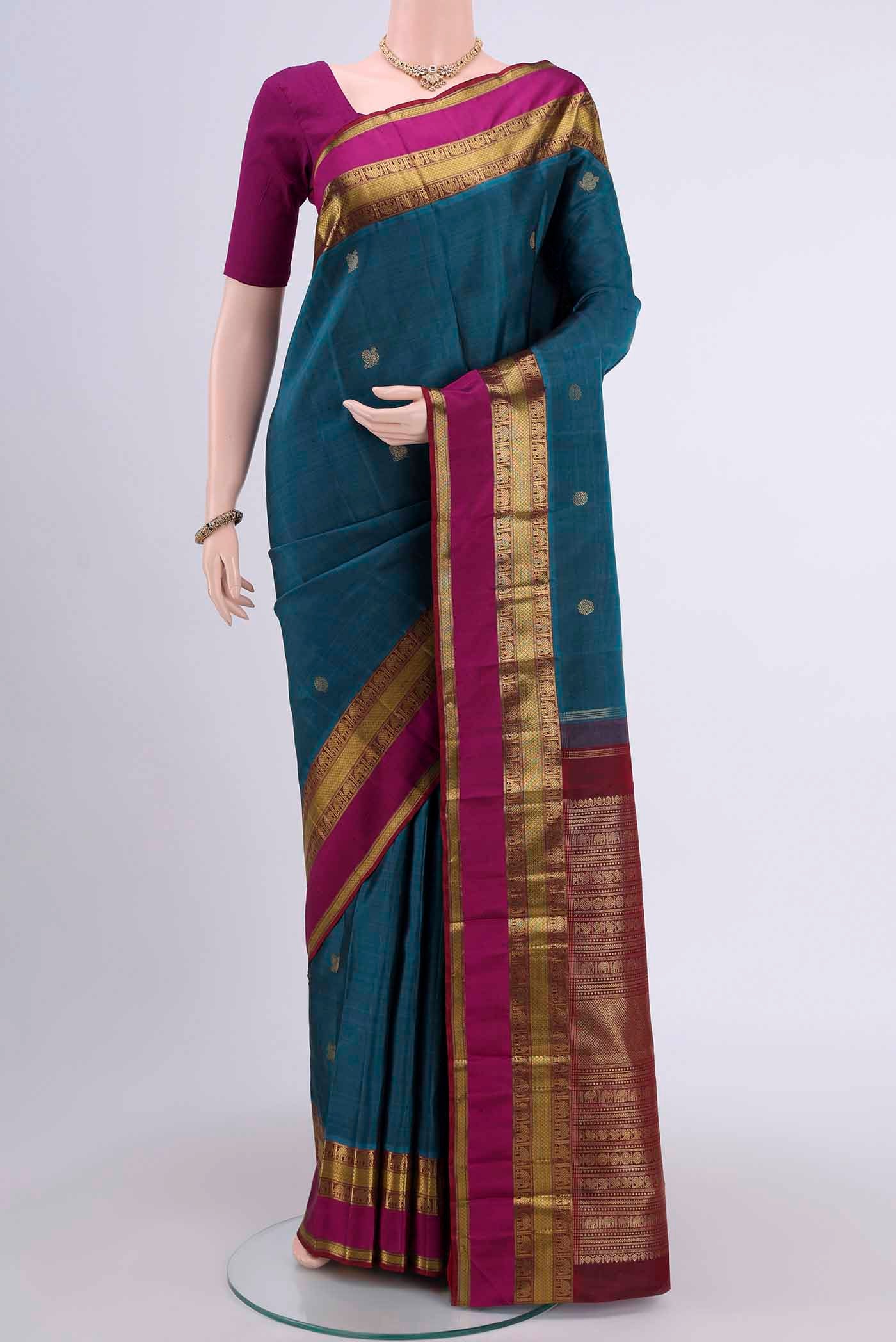 Pure Silk Pure Zari Dark Blue Kanchipuram Saree