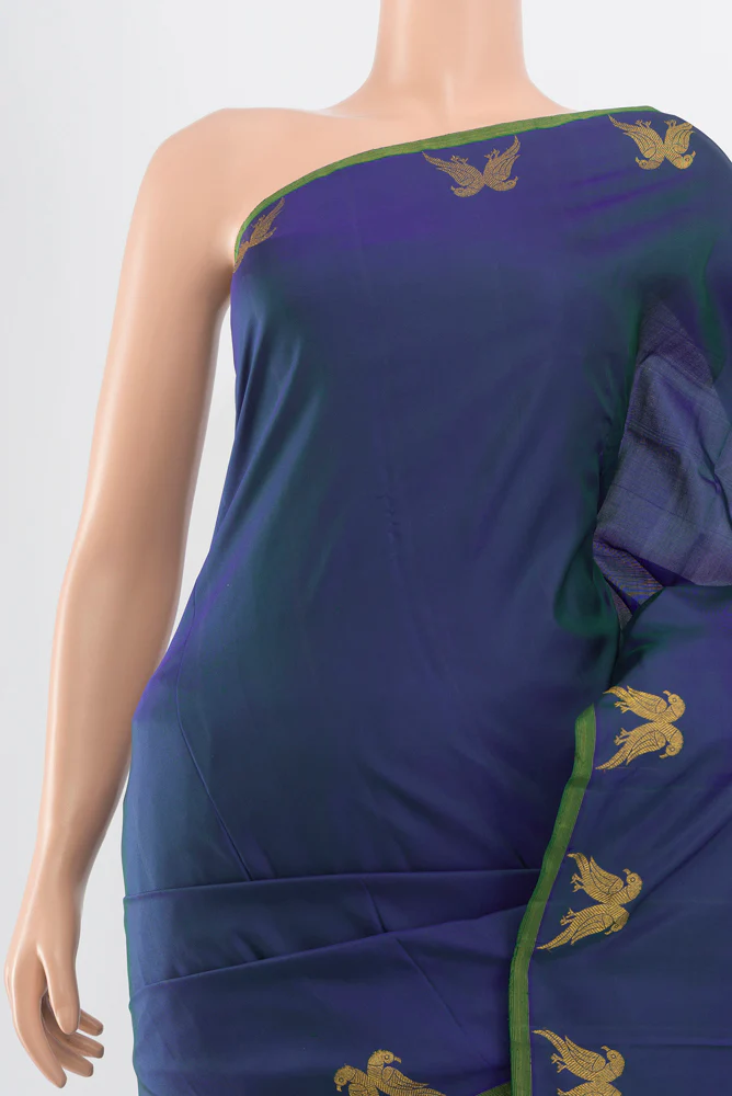 Pure Silk Pure Zari Blue Kanjivaram Saree - Image 2