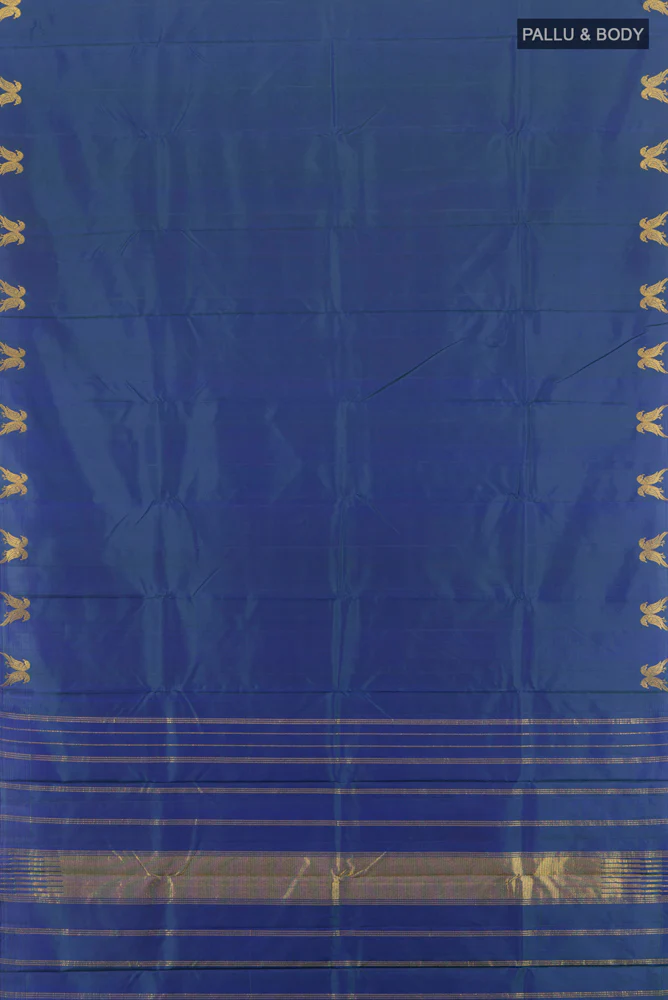 Pure Silk Pure Zari Blue Kanjivaram Saree - Image 5