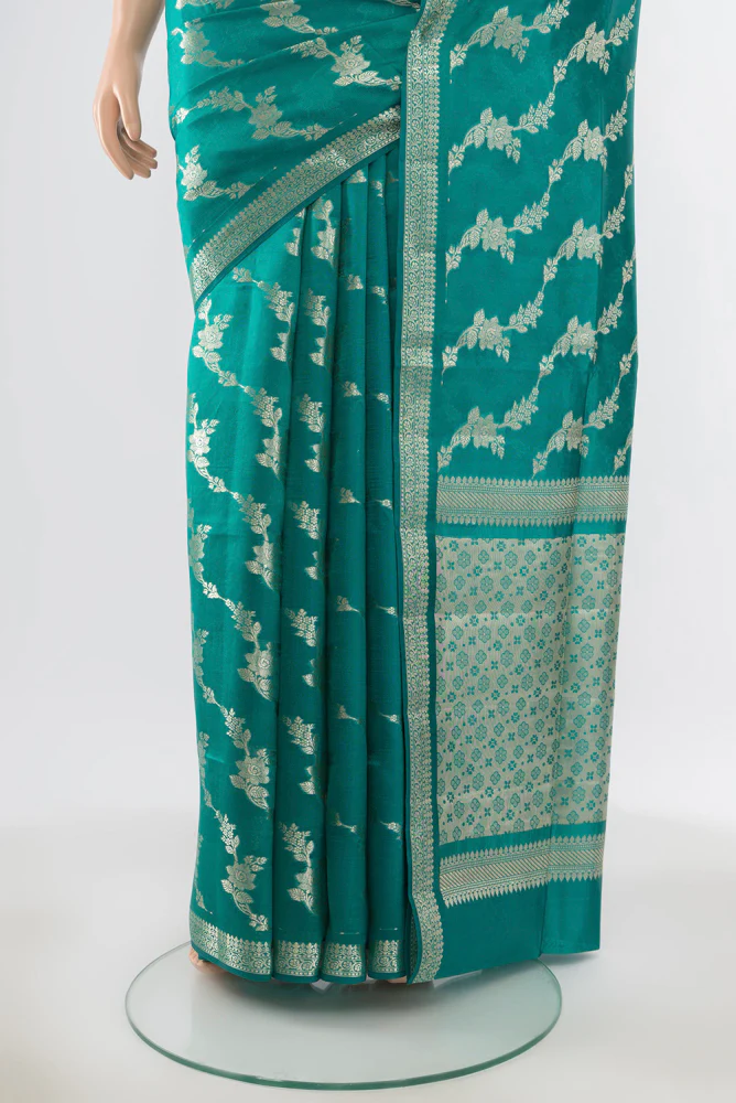 Teal Banarasi Raw Silk Saree - Image 3