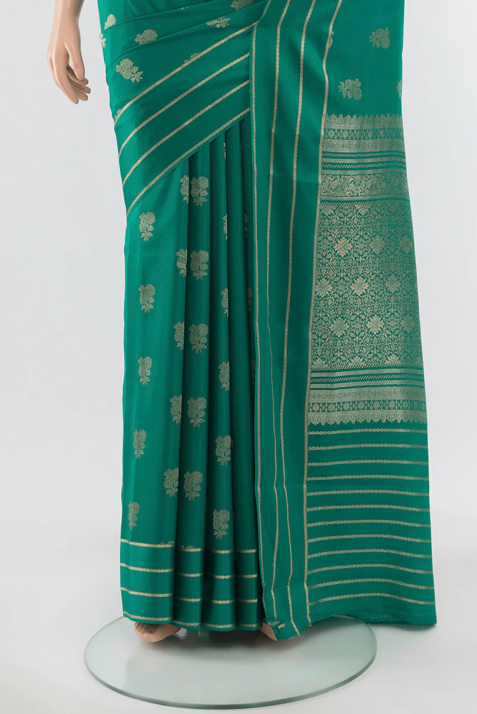 Green Mysore Crepe Saree - Image 3