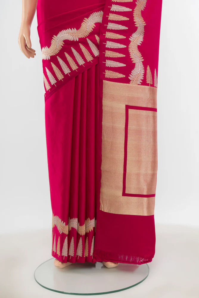 Dark Pink Banarasi Silk Saree - Image 3