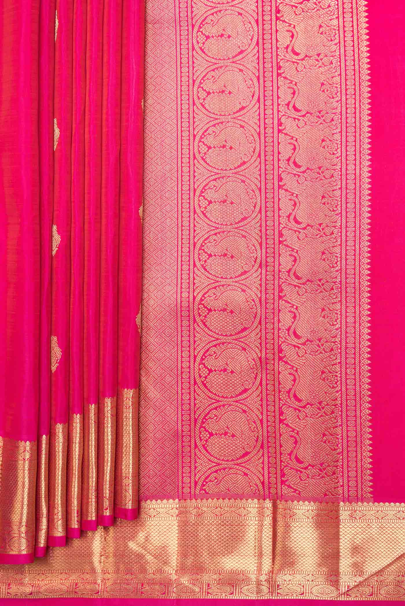 Pure Silk Pure Zari Dark Pink Dual Tone Kanchipuram Saree - Image 4
