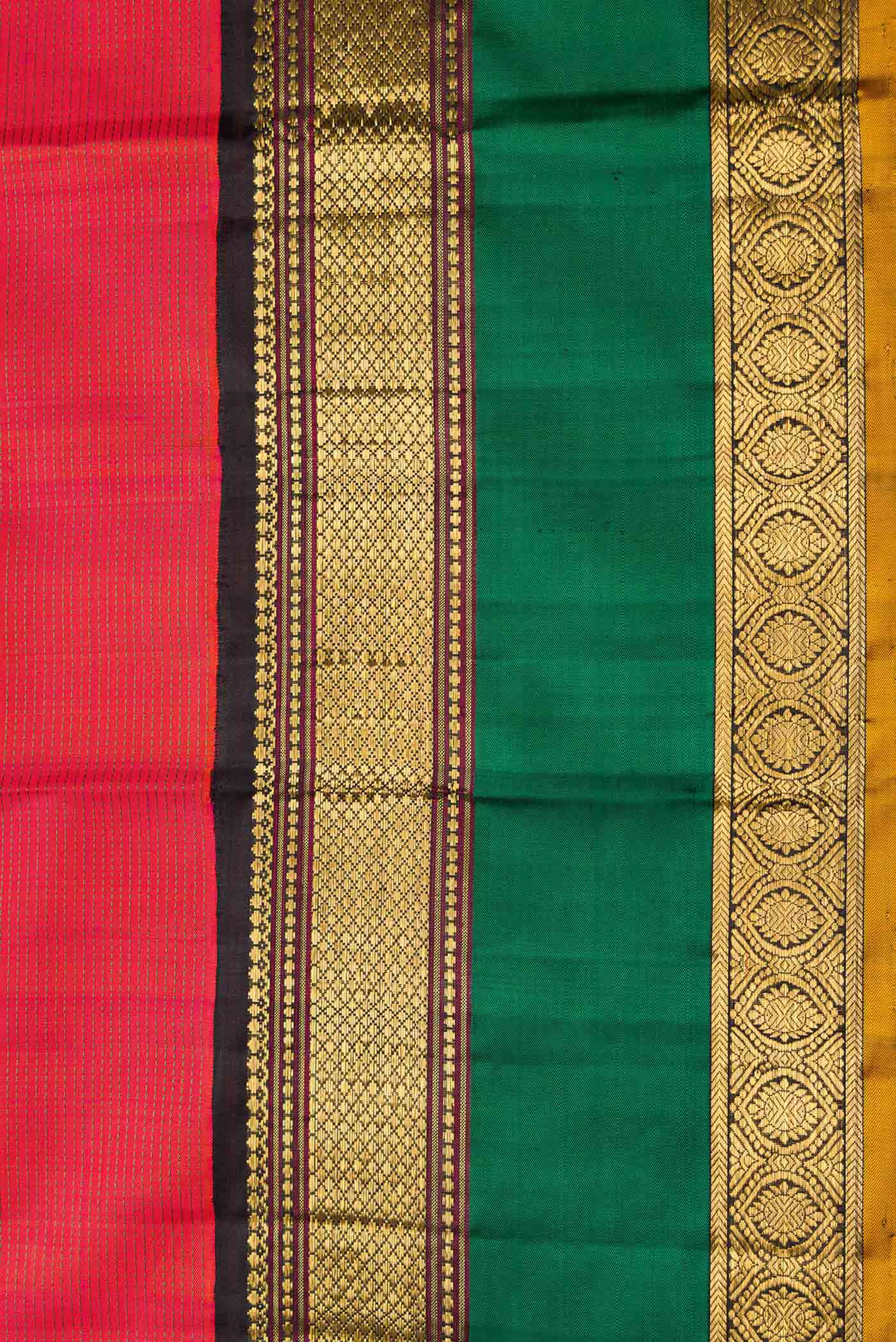 Pure Silk Pure Zari Dark Pink Dual Tone Kanjivaram Saree - Image 3