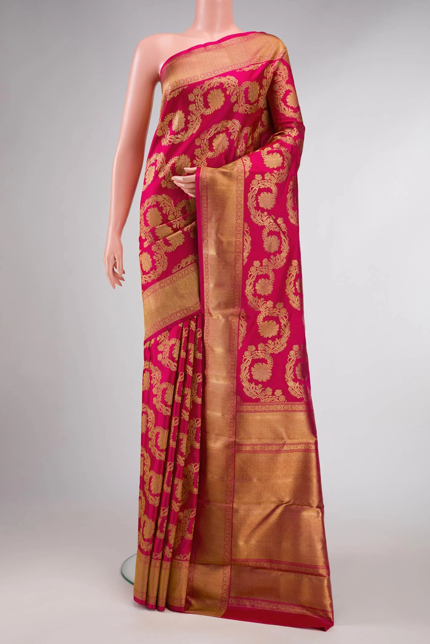 Pure Silk Pure Zari Dark Pink Dual Tone Kanjivaram Saree