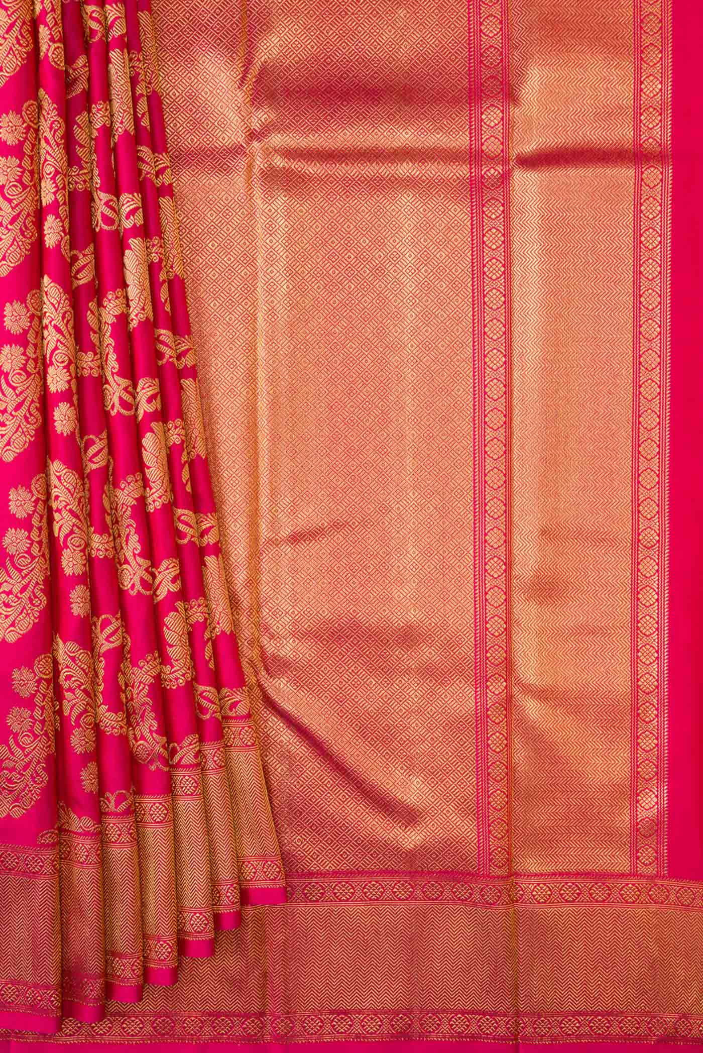 Pure Silk Pure Zari Dark Pink Dual Tone Kanjivaram Saree - Image 4