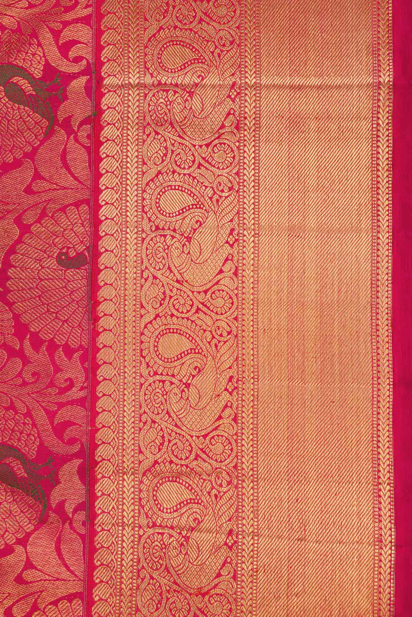Pure Silk Pure Zari Dark Pink Dual Tone Kanjivaram Saree - Image 3