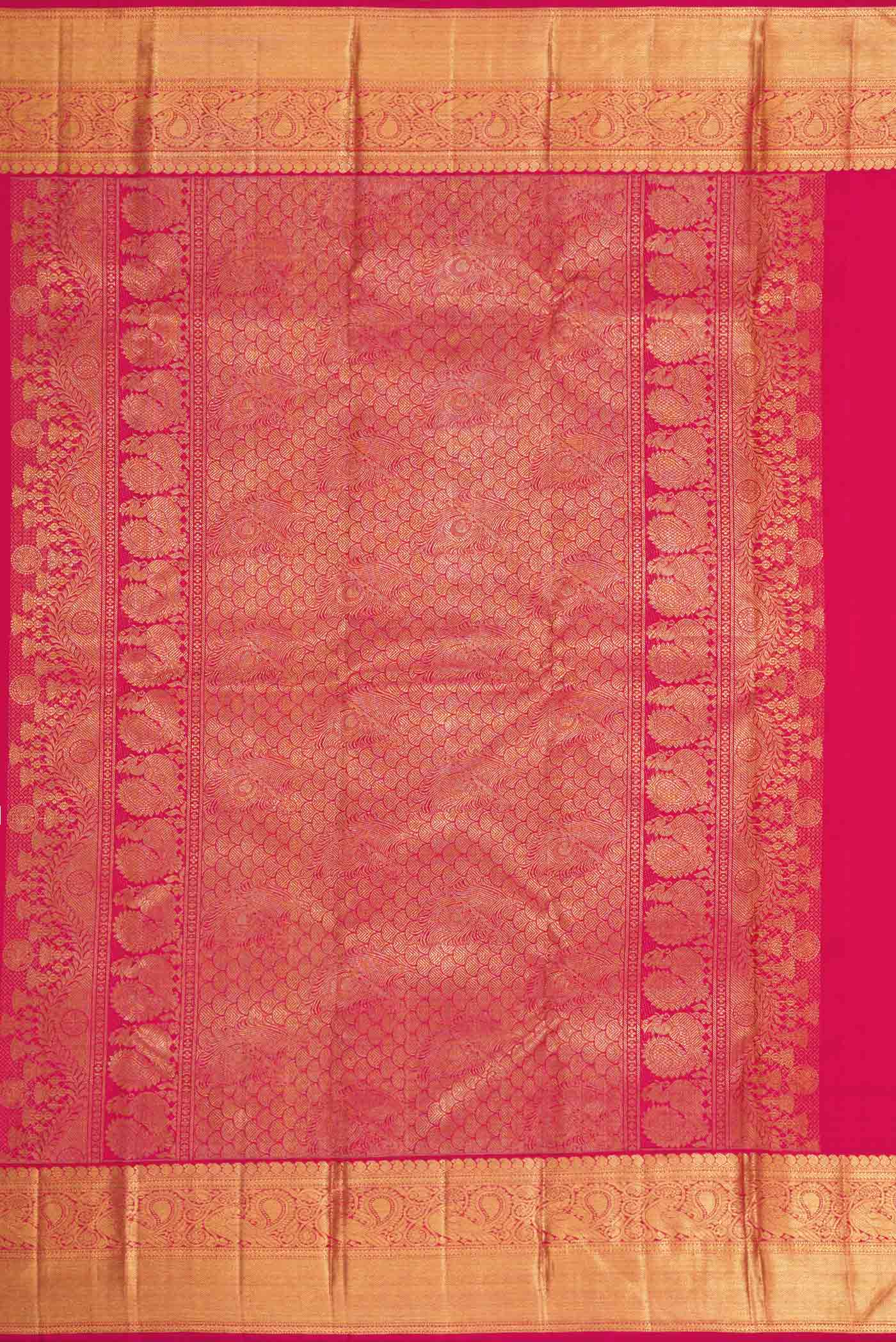 Pure Silk Pure Zari Dark Pink Dual Tone Kanjivaram Saree - Image 7