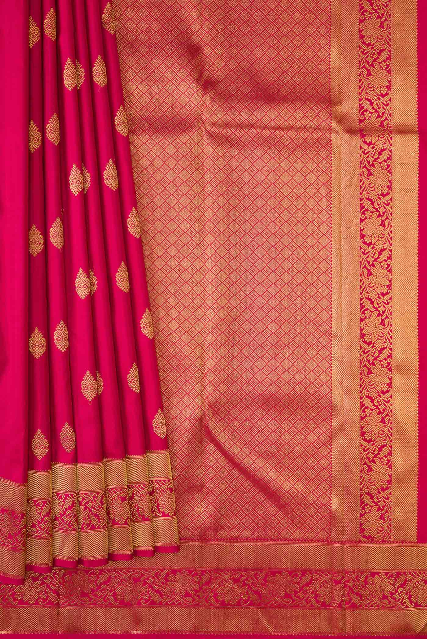 Pure Silk Pure Zari Dark Pink Dual Tone Kanjivaram Saree - Image 4