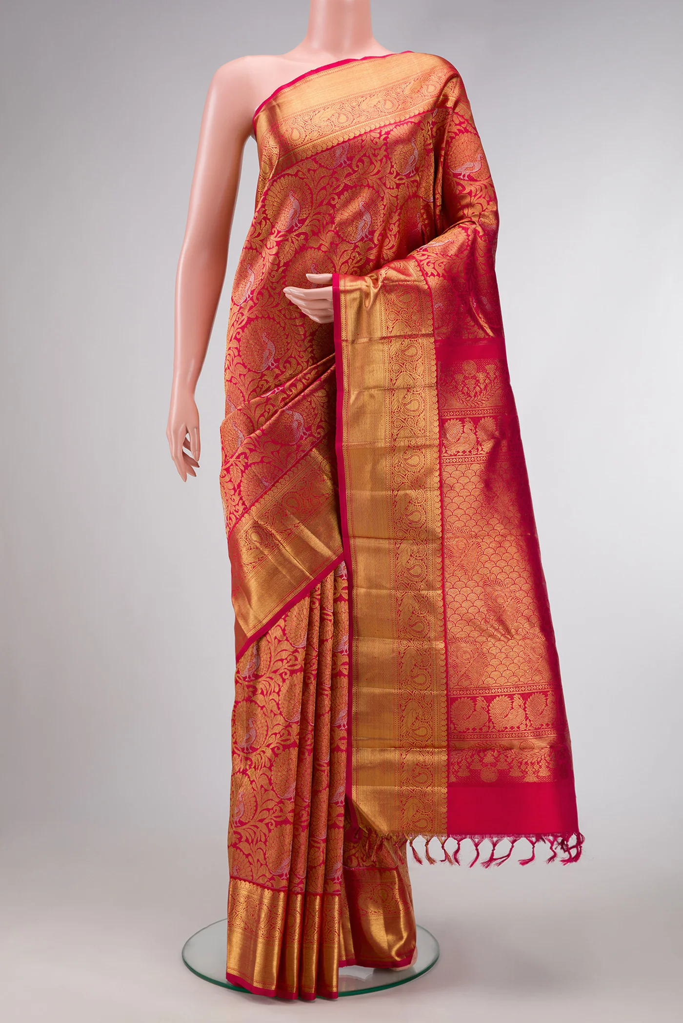 Pure Silk Pure Zari Dark Pink Kanjivaram Saree