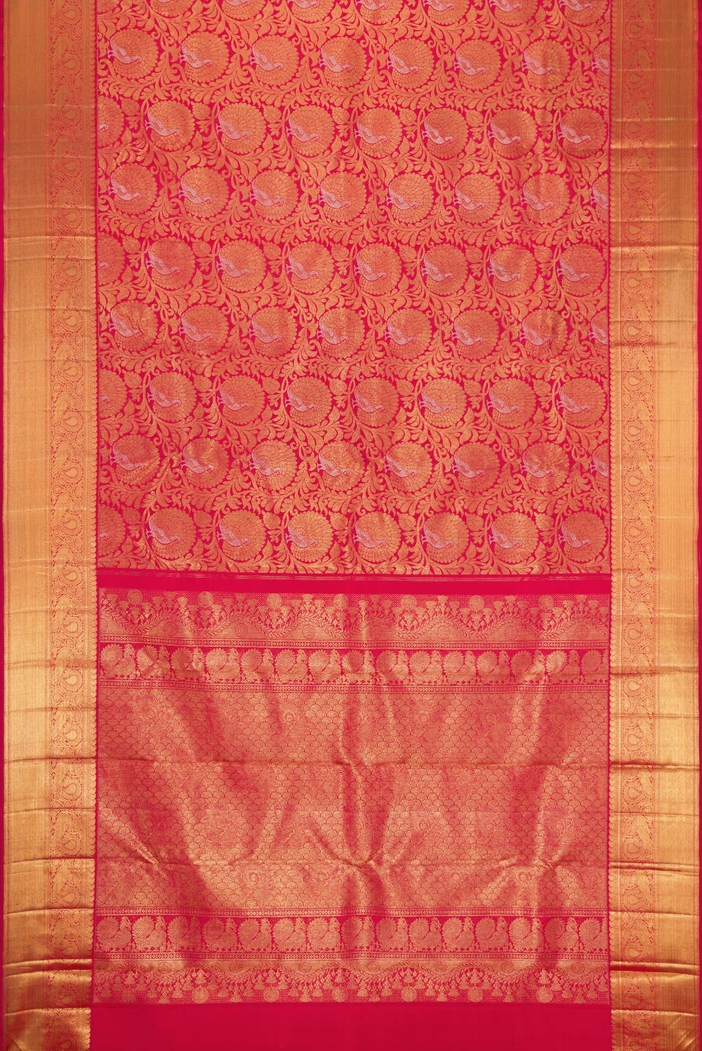 Pure Silk Pure Zari Dark Pink Kanjivaram Saree - Image 6