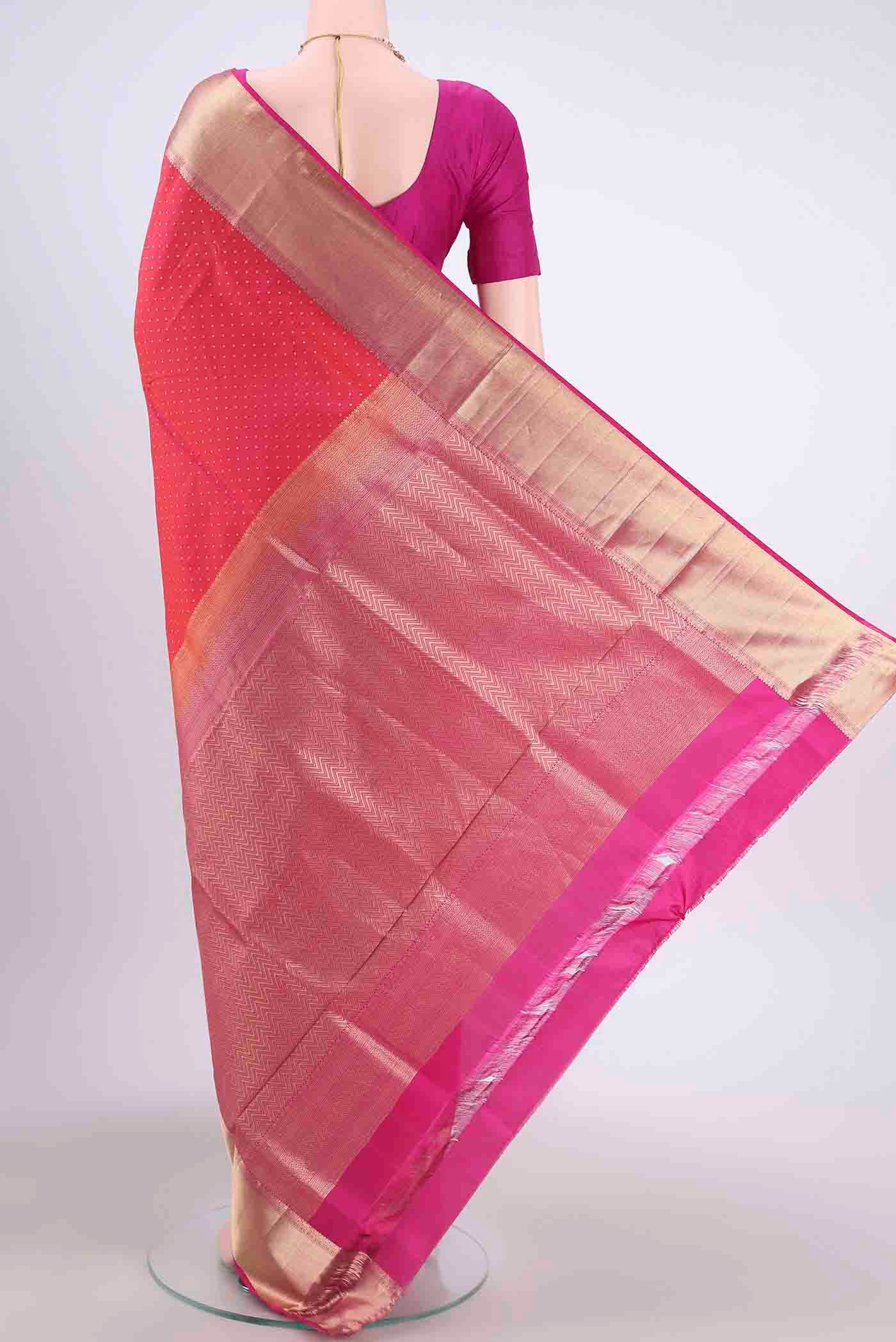 Pure Silk Pure Zari Dark Pink Soft Saree - Image 3